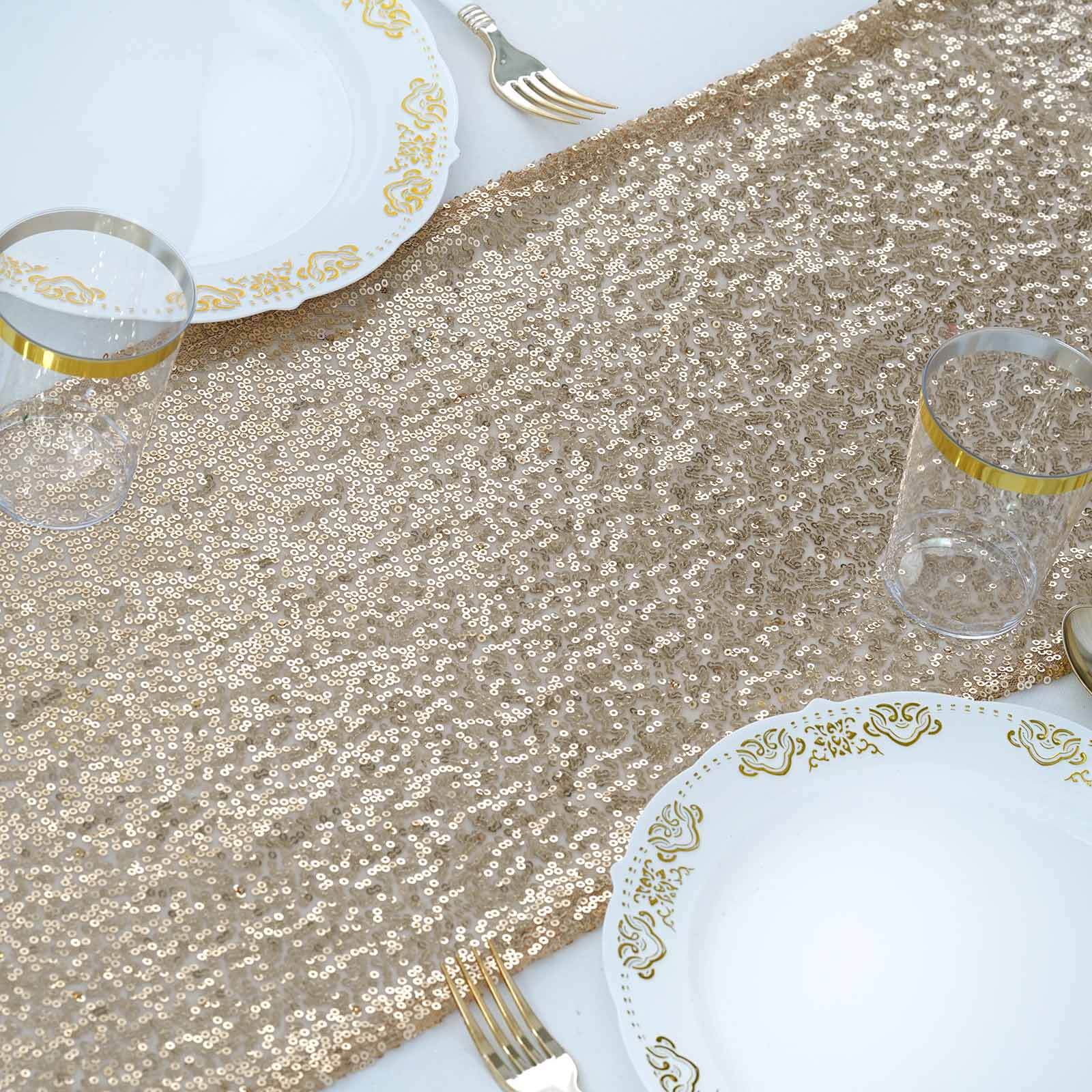Sequin Table Runner 12"x108" Champagne - Glittering Finish Table Decor