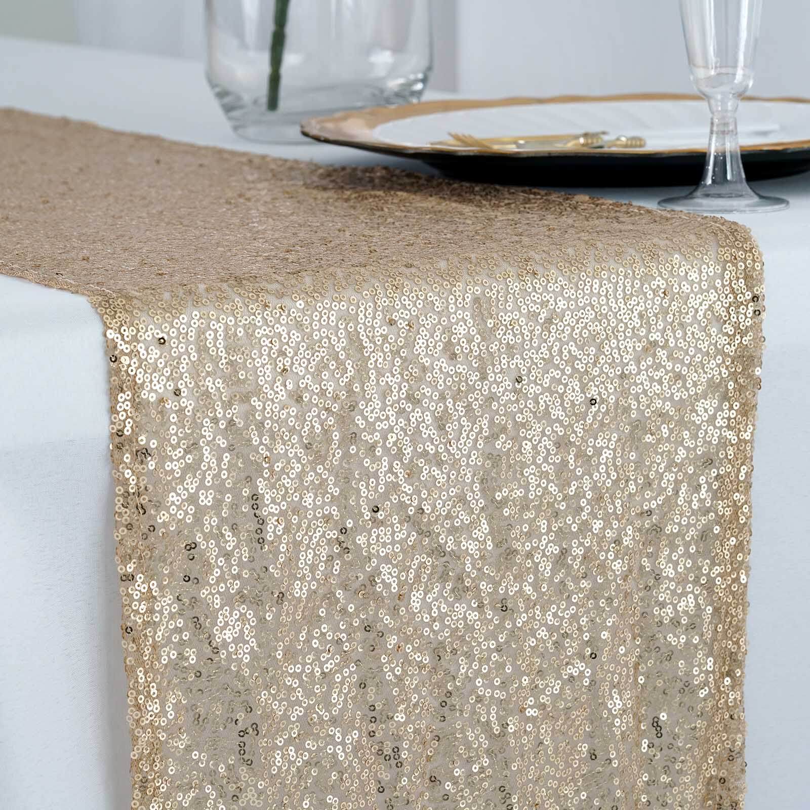 Sequin Table Runner 12"x108" Champagne - Glittering Finish Table Decor - Image 2