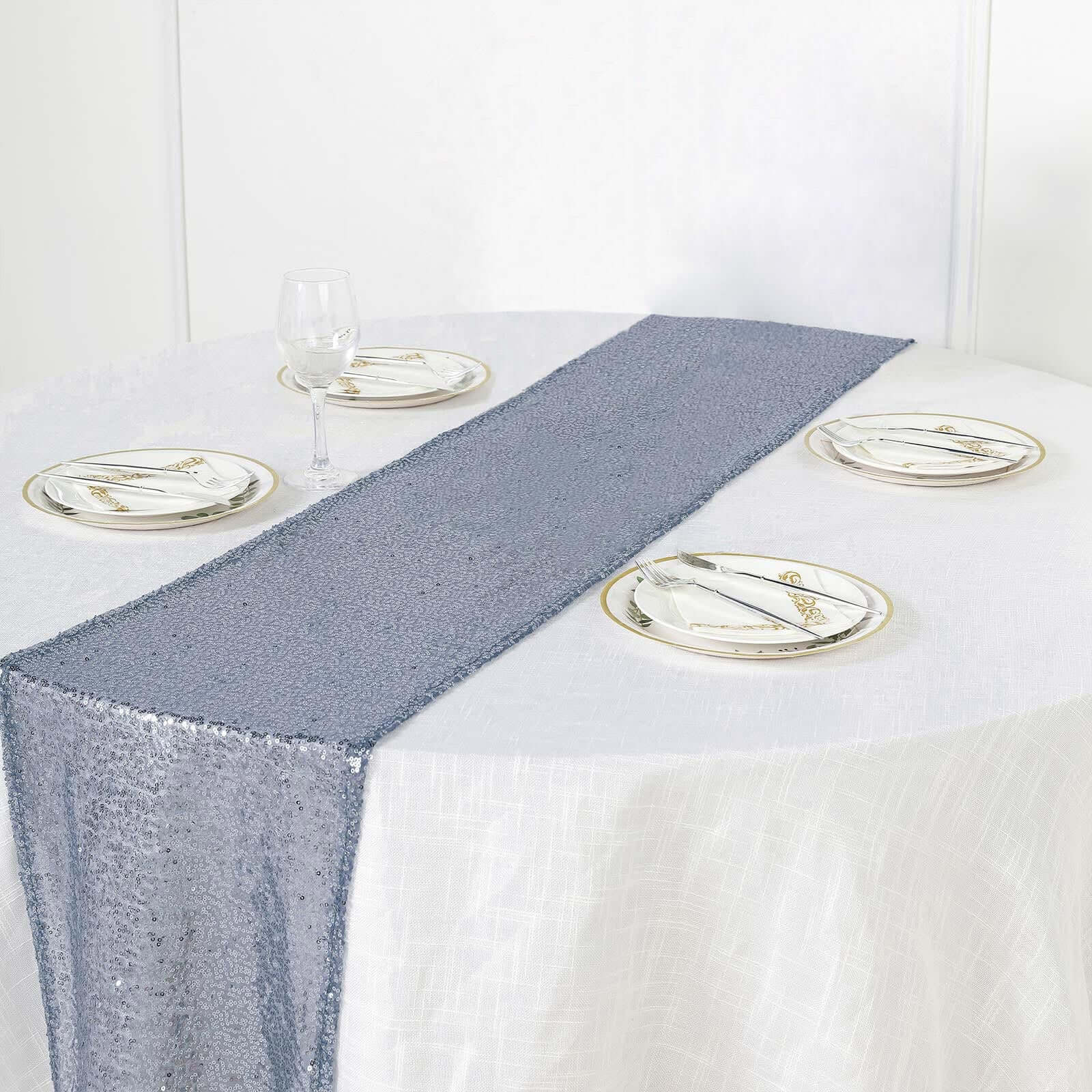 Sequin Table Runner 12"x108" Dusty Blue - Glittering Finish Table Decor - Image 3