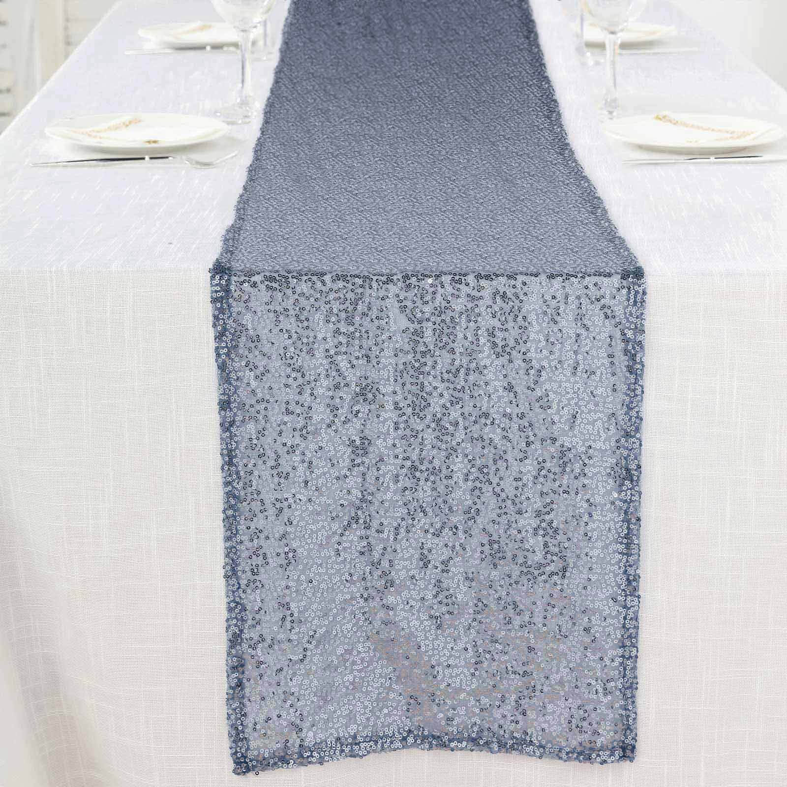 Sequin Table Runner 12"x108" Dusty Blue - Glittering Finish Table Decor - Image 9
