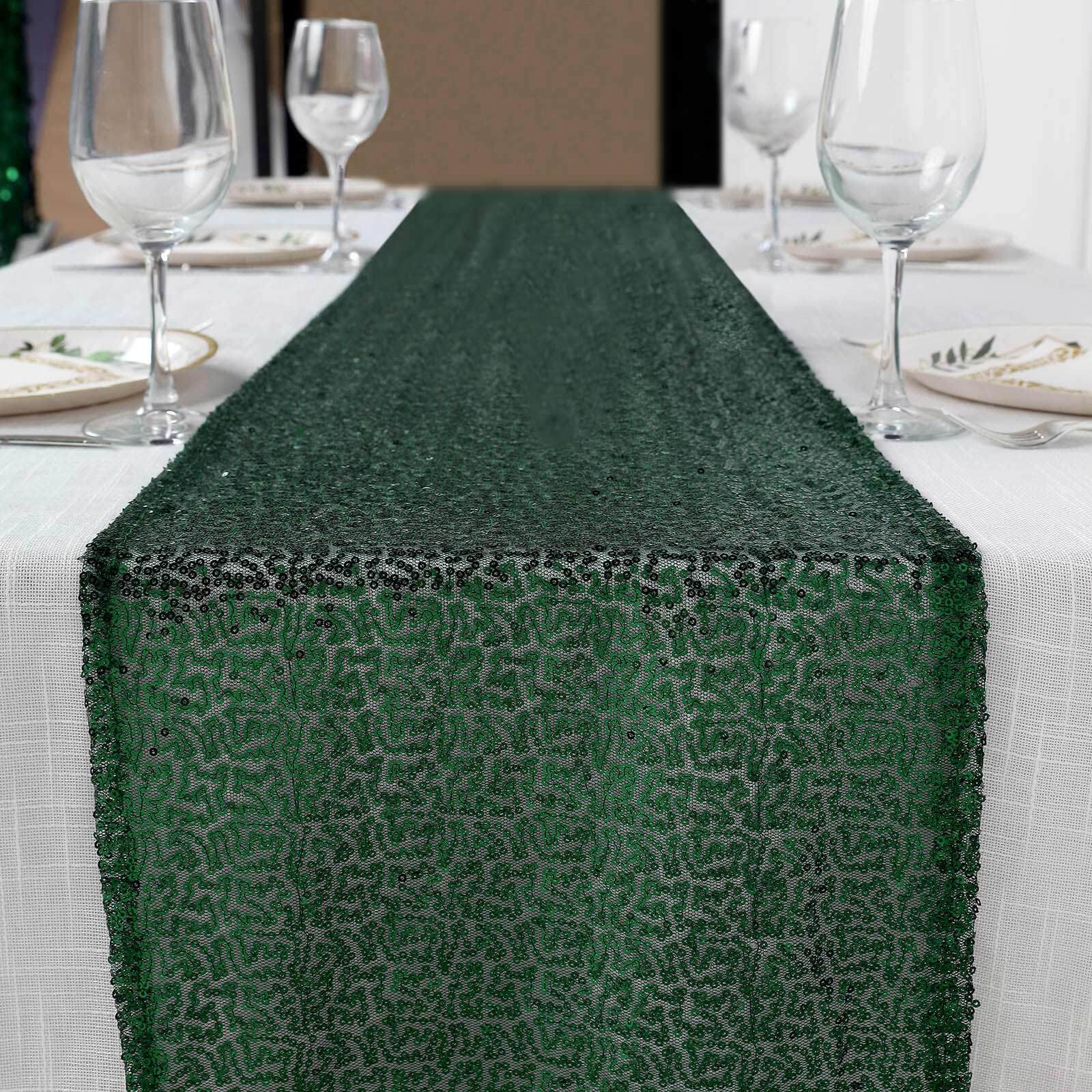 Sequin Table Runner 12"x108" Hunter Emerald Green - Glittering Finish Table Decor - Image 2