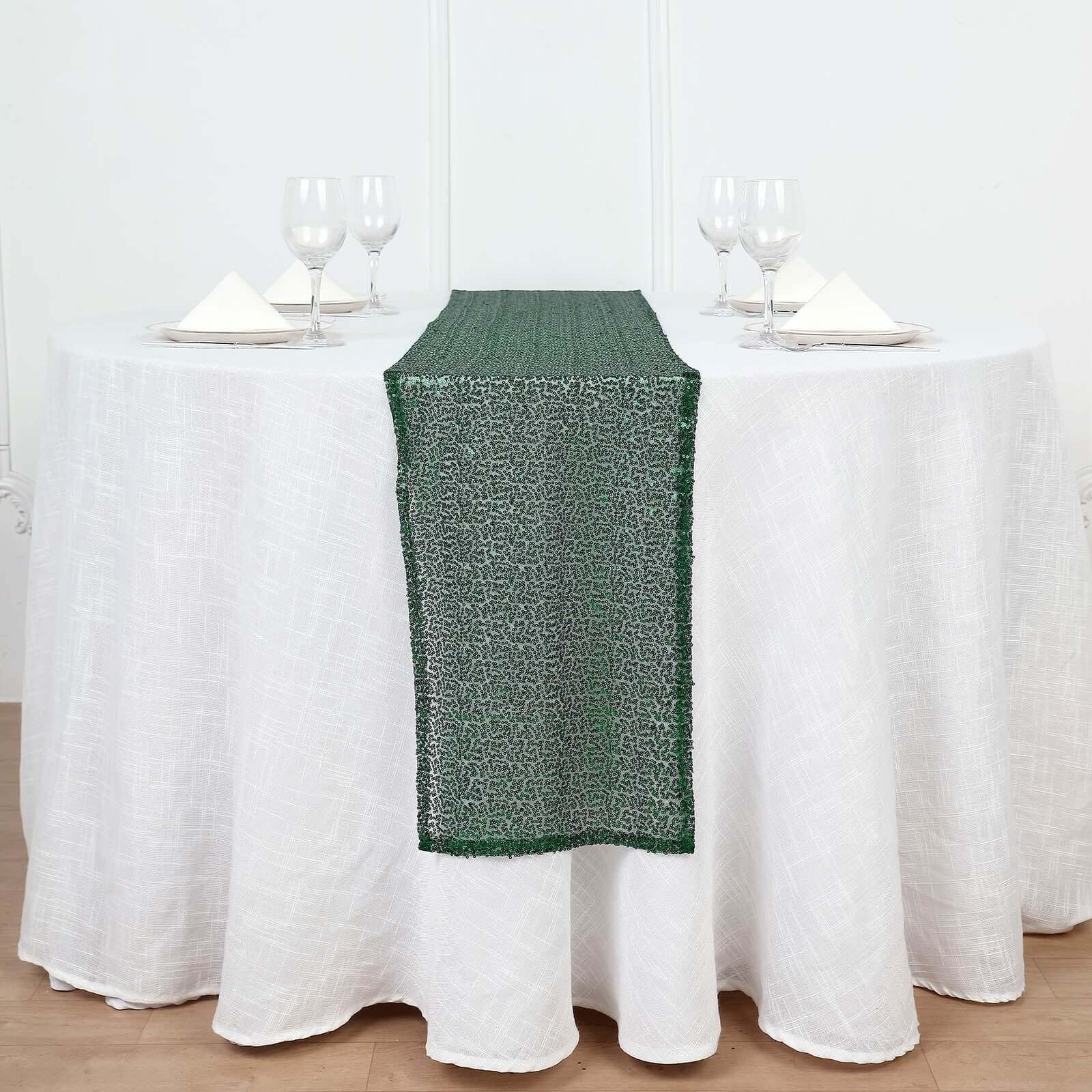 Sequin Table Runner 12"x108" Hunter Emerald Green - Glittering Finish Table Decor - Image 3