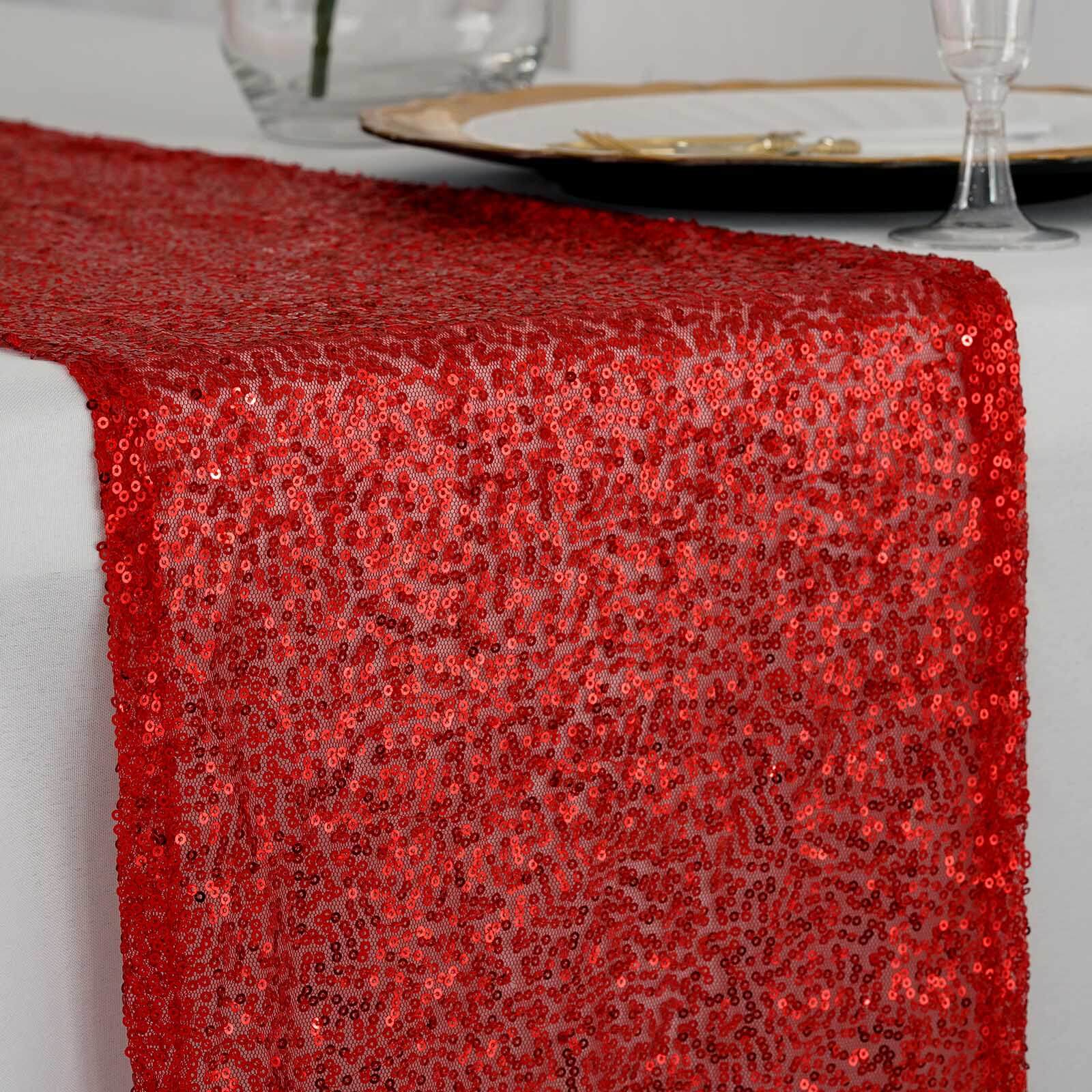 Sequin Table Runner 12"x108" Red - Glittering Finish Table Decor - Image 2