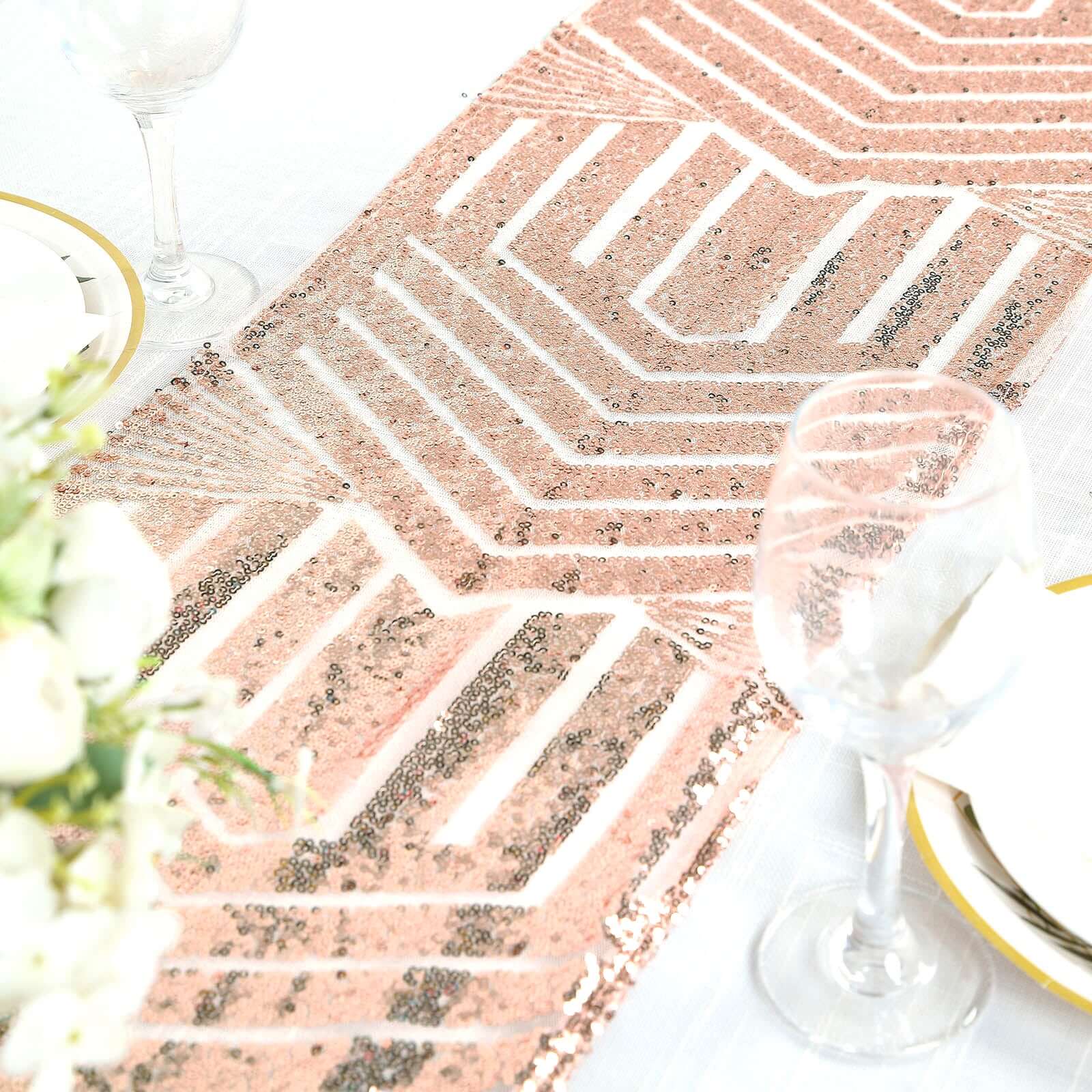 Sequin Table Runner 12"x108" Rose Gold - Diamond Glitz Table Decor - Image 10
