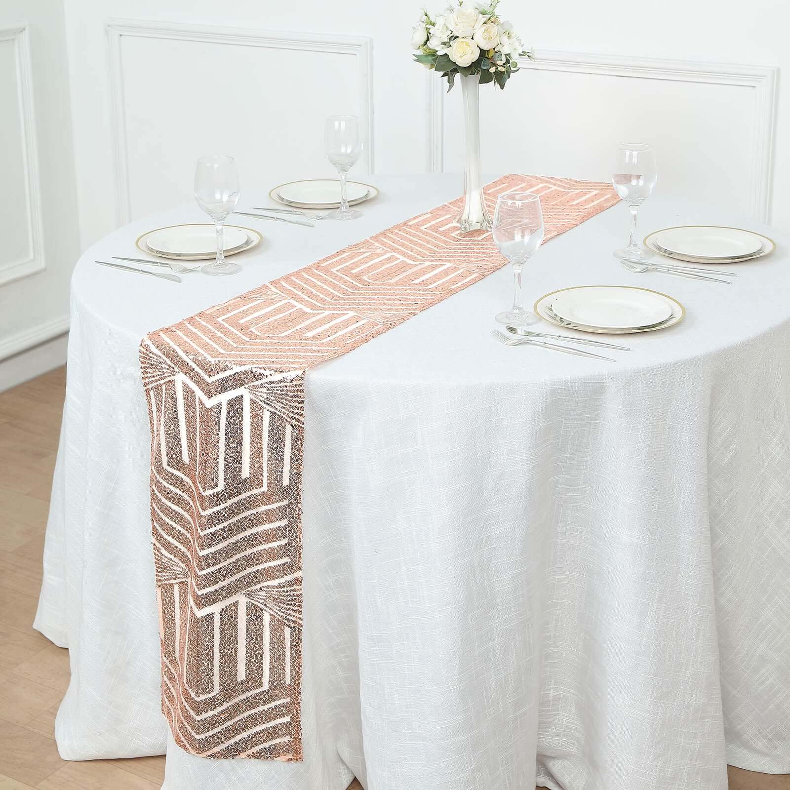 Sequin Table Runner 12"x108" Rose Gold - Diamond Glitz Table Decor - Image 6