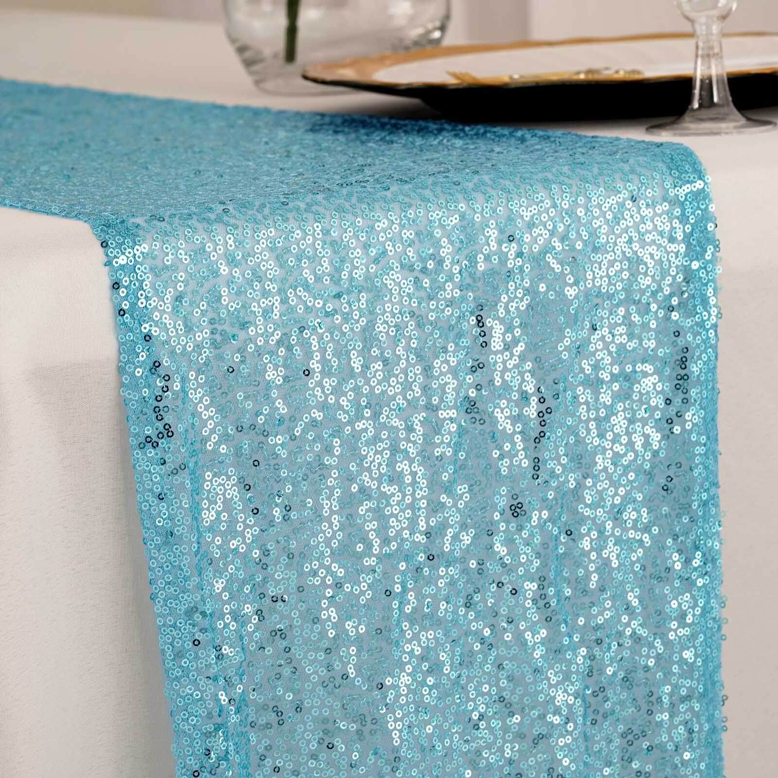 Sequin Table Runner 12"x108" Light Blue - Glittering Finish Table Decor - Image 2