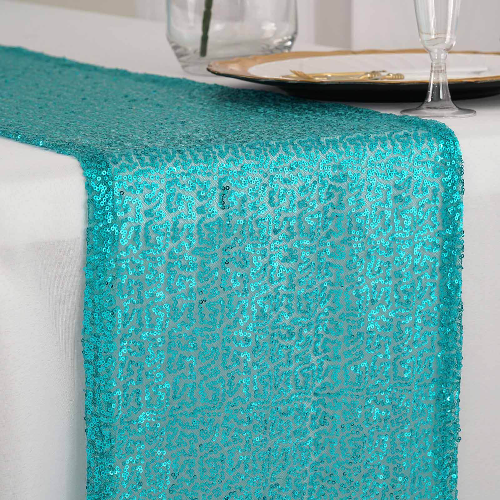 Sequin Table Runner 12"x108" Turquoise - Glittering Finish Table Decor - Image 5