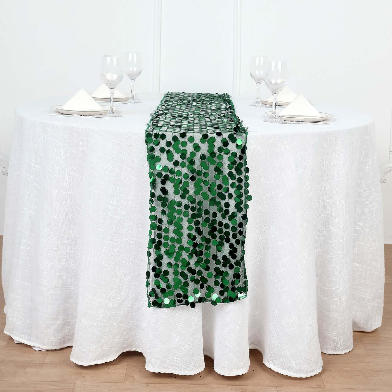 Sequin Table Runner 13"x108" Hunter Emerald Green - Big Payette Table Decor - Image 5