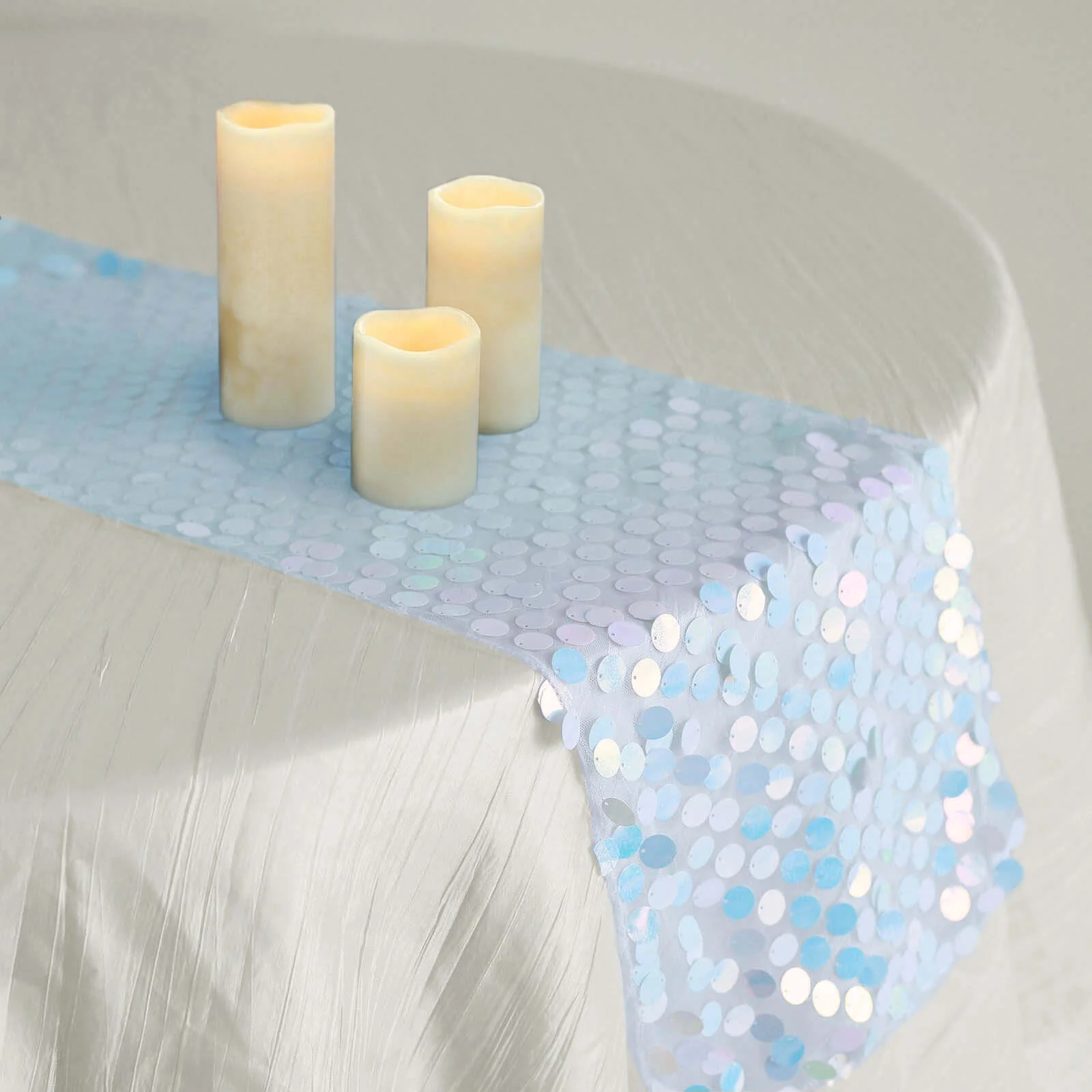 Sequin Table Runner 13"x108" Iridescent Blue - Big Payette Table Decor - Image 2