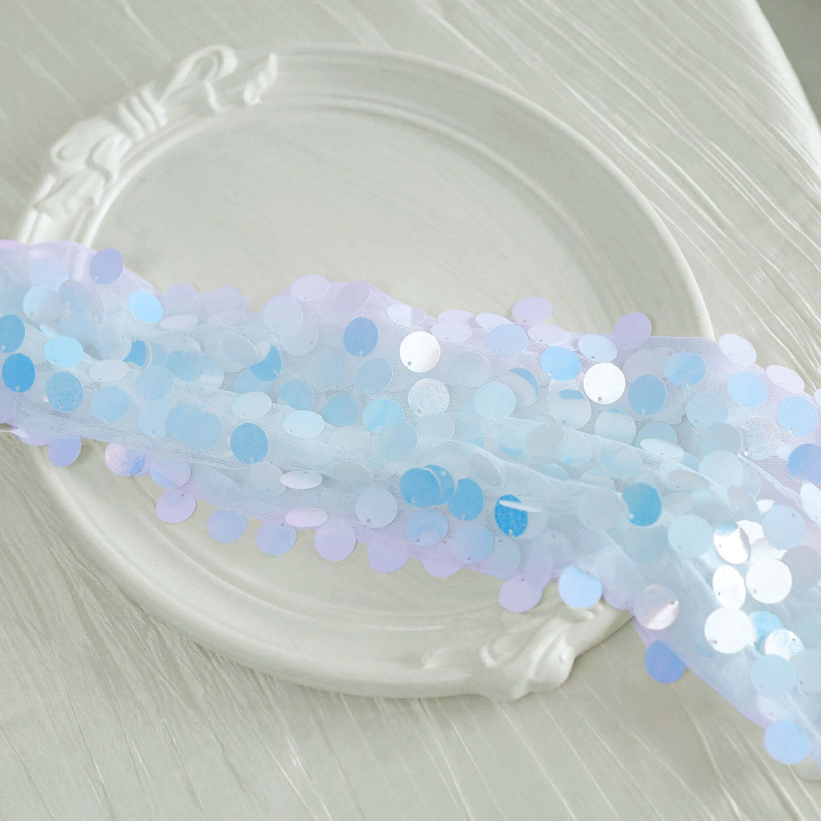 Sequin Table Runner 13"x108" Iridescent Blue - Big Payette Table Decor - Image 3
