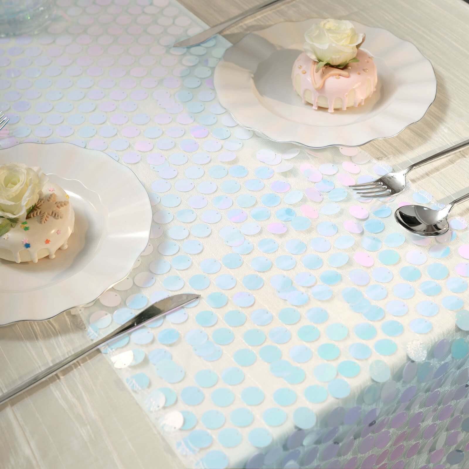 Sequin Table Runner 13"x108" Iridescent Blue - Big Payette Table Decor - Image 6