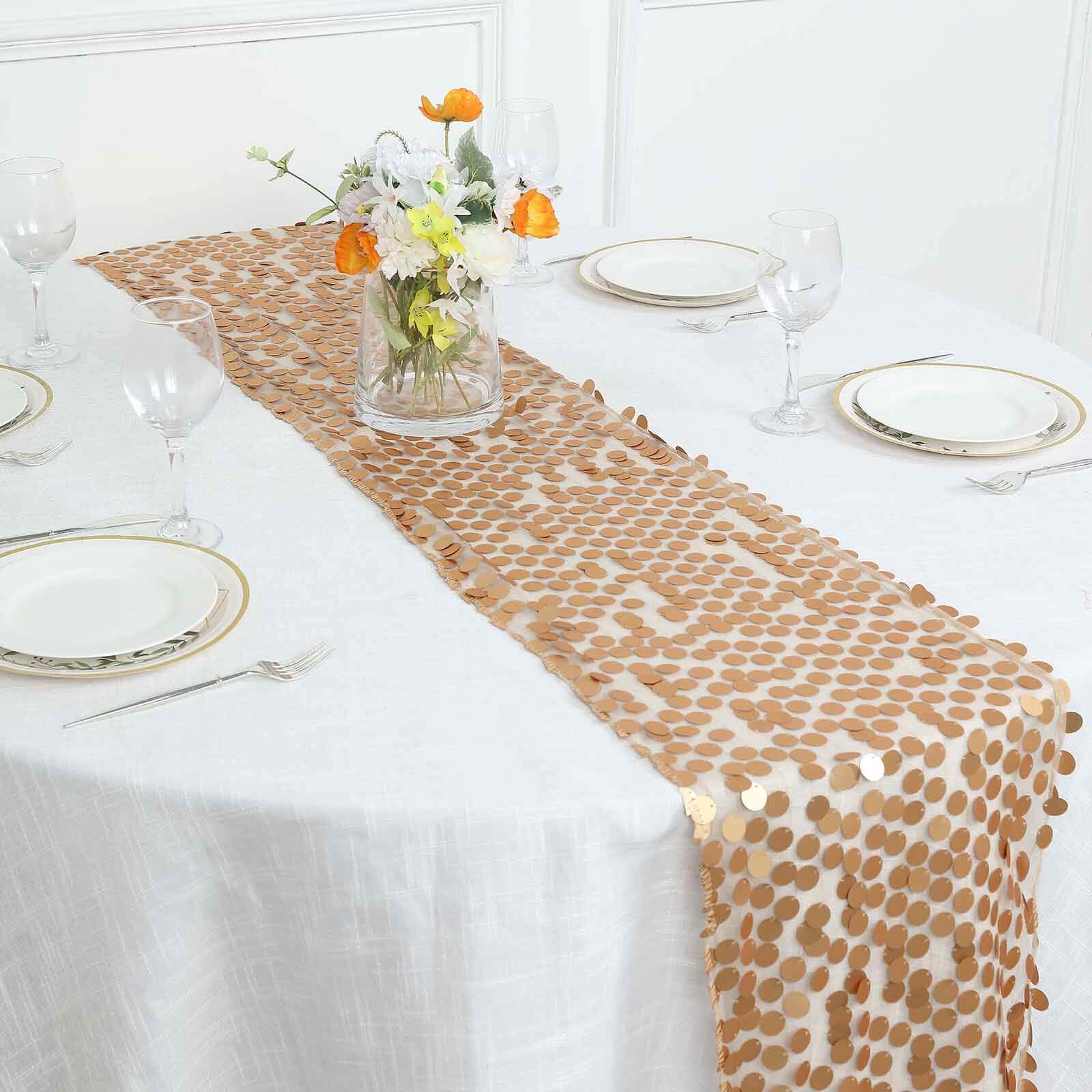 Sequin Table Runner 13"x108" Matte Champagne - Big Payette Table Decor - Image 10