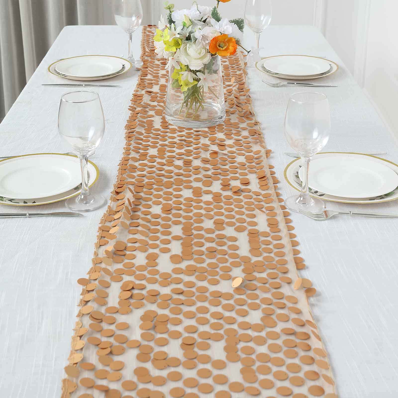 Sequin Table Runner 13"x108" Matte Champagne - Big Payette Table Decor - Image 7