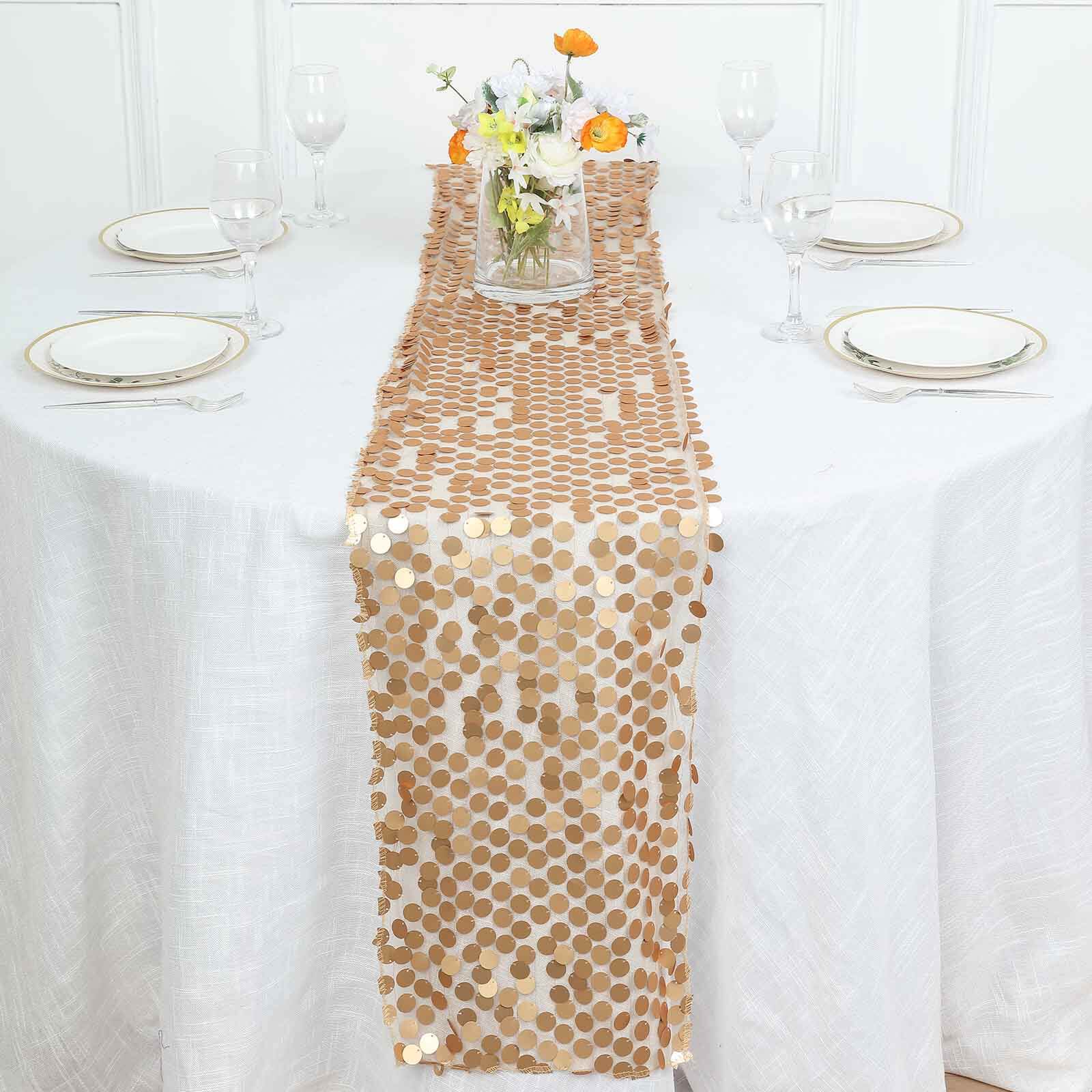 Sequin Table Runner 13"x108" Matte Champagne - Big Payette Table Decor - Image 9