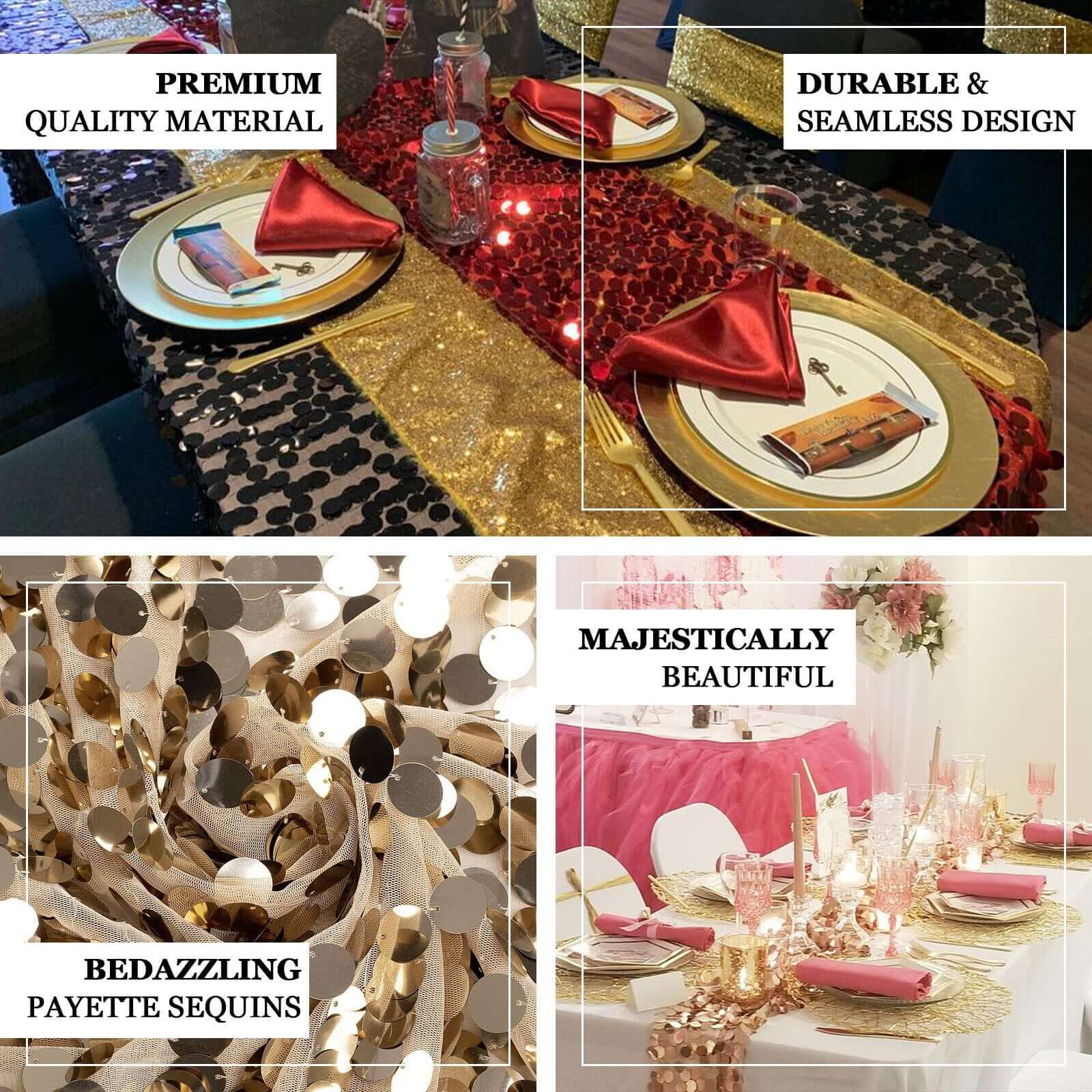 Sequin Table Runner 13"x108" Red - Big Payette Table Decor - Image 3