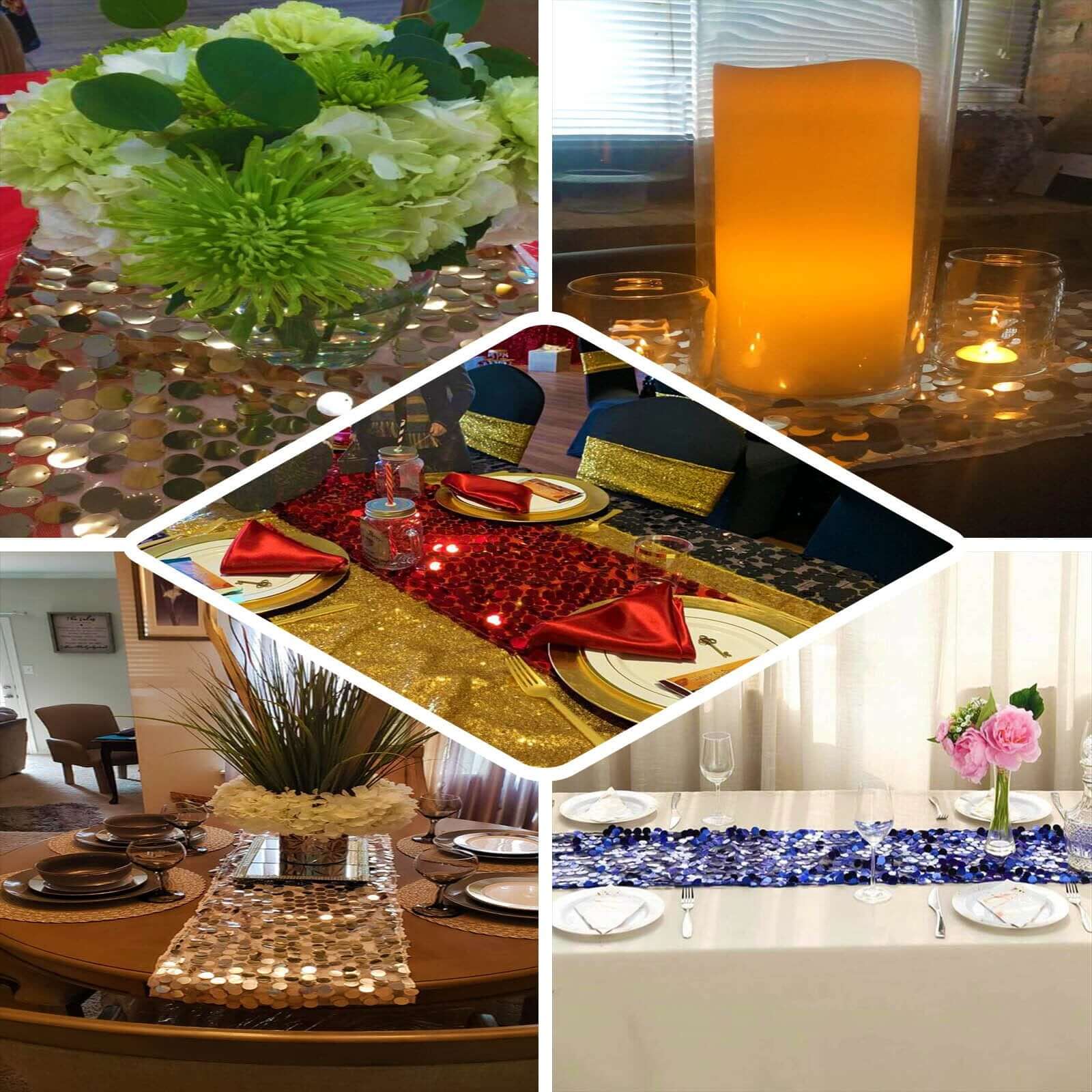 Sequin Table Runner 13"x108" Red - Big Payette Table Decor - Image 4