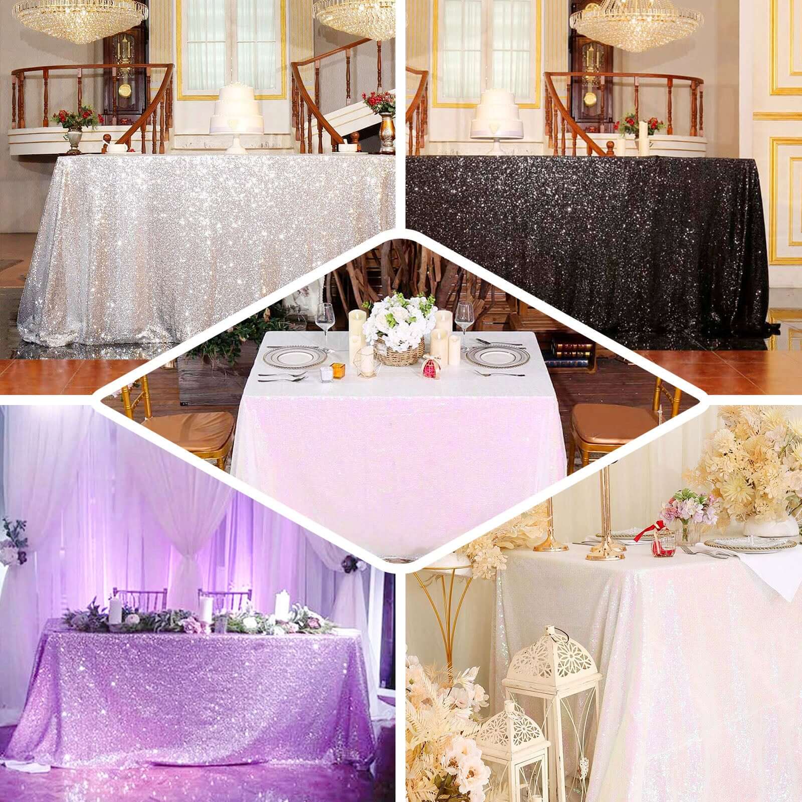 Sequin Table Skirt 14ft White Iridescent with Glitzy Design - Perfect for Glamorous Occasions - Image 5