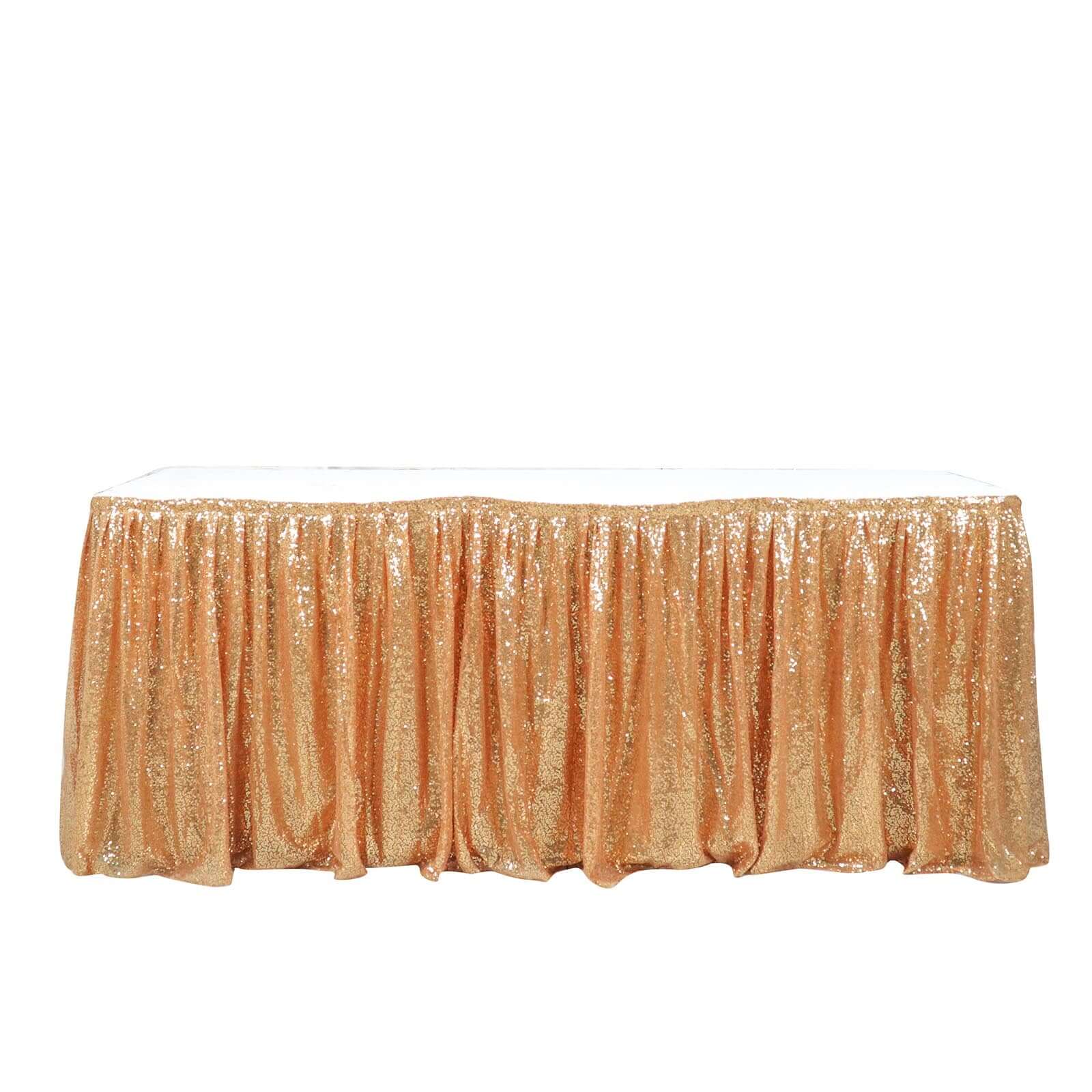 Sequin Table Skirt 17ft Gold - Pleated Satin With Top Velcro Strip Sparkly Table Decor - Image 7