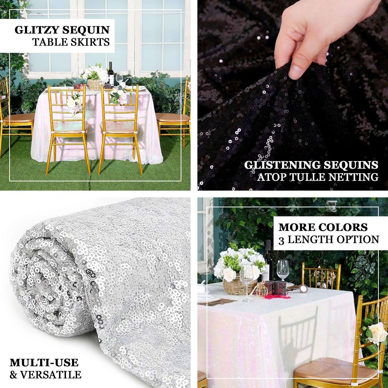 Sequin Table Skirt 21ft White Iridescent with Glitzy Design - Luxe Decor for Grand Events - Image 4