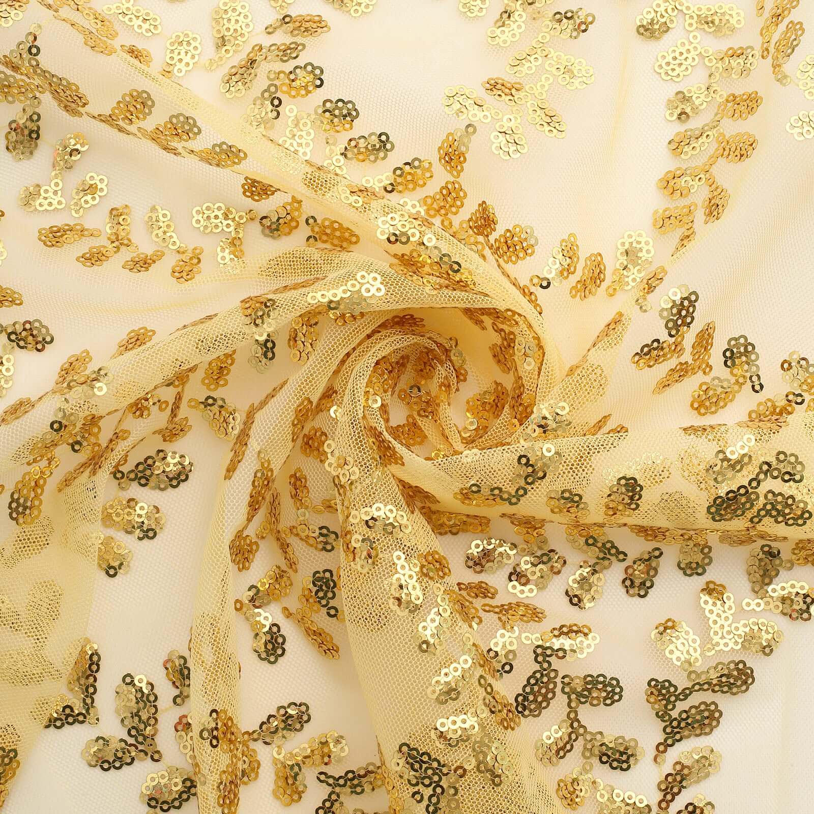 Sequin Tulle Napkin 20"x20" Gold - Embroidered Leaf Vine Pattern, Sparkly Decorative Table Accent - Image 4