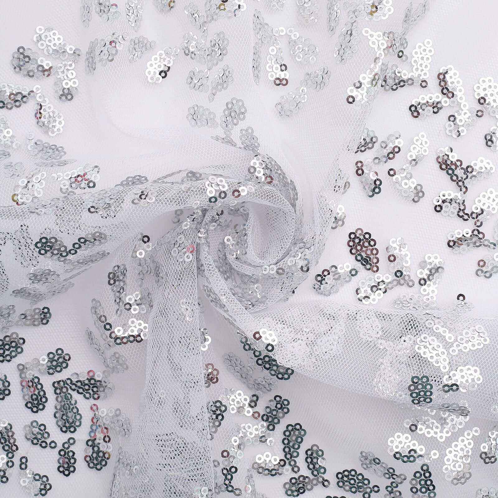 Sequin Tulle Napkin 20"x20" Silver - Embroidered Leaf Vine Dinner Napkins - Image 4