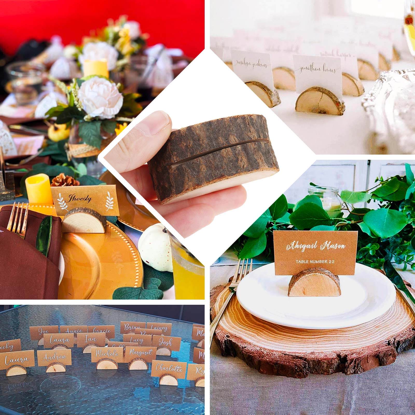 Set of 10 Wood Place Card Holders 2.5" Rustic Semicircle Design with Brown Paper - Wedding Table Number Display - Image 5
