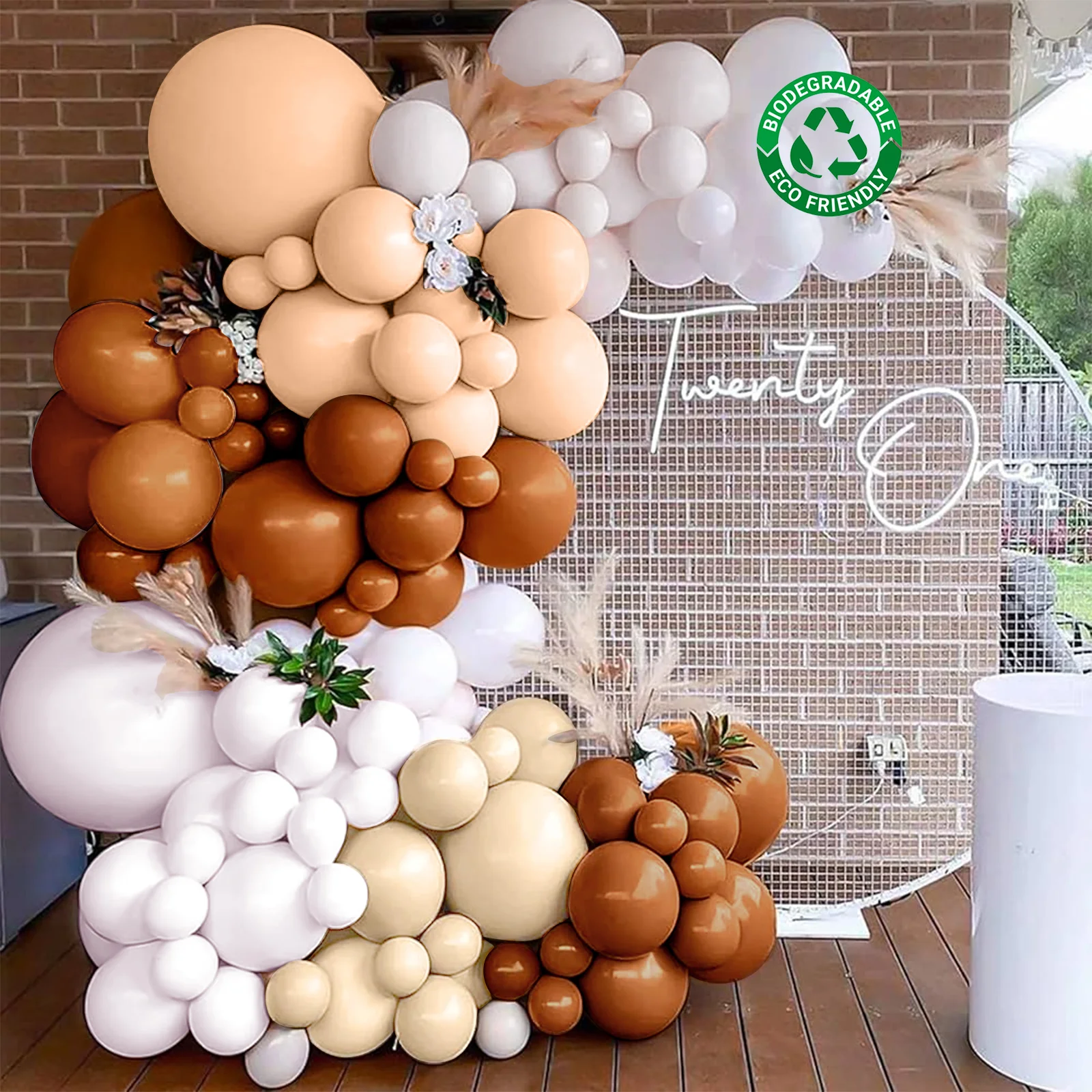 Set of 124 Tan Brown Biodegradable Balloon Garland Kit, Boho Chic Double Layered Extra Strong Latex Party Balloon Arch - Image 7