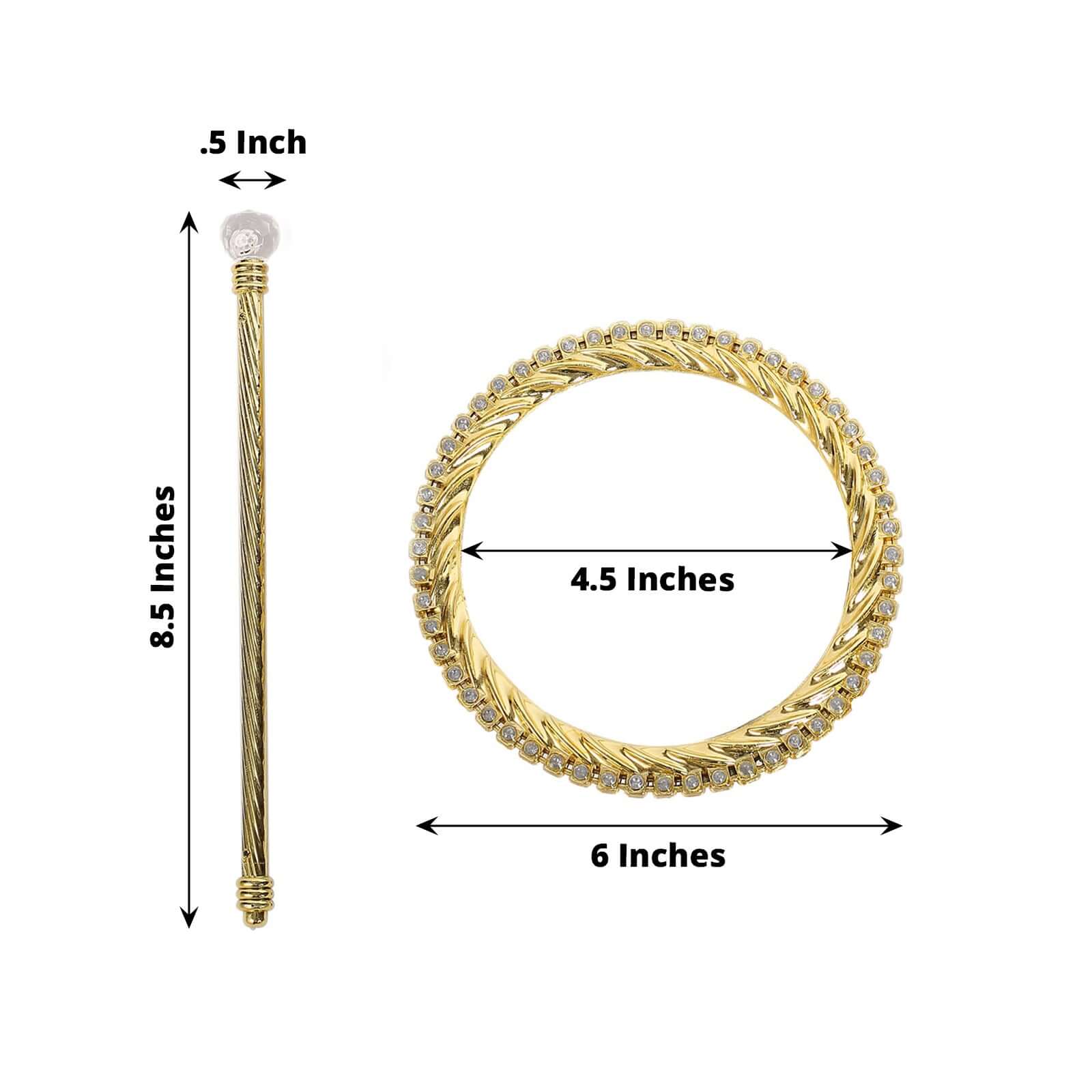 Set of 2 Gold Acrylic Braided Barrette Style Curtain Tie Backs With Crystal Diamond Studded Edge, Round Backdrop Drapery Brooch Holdbacks 6" - Image 3