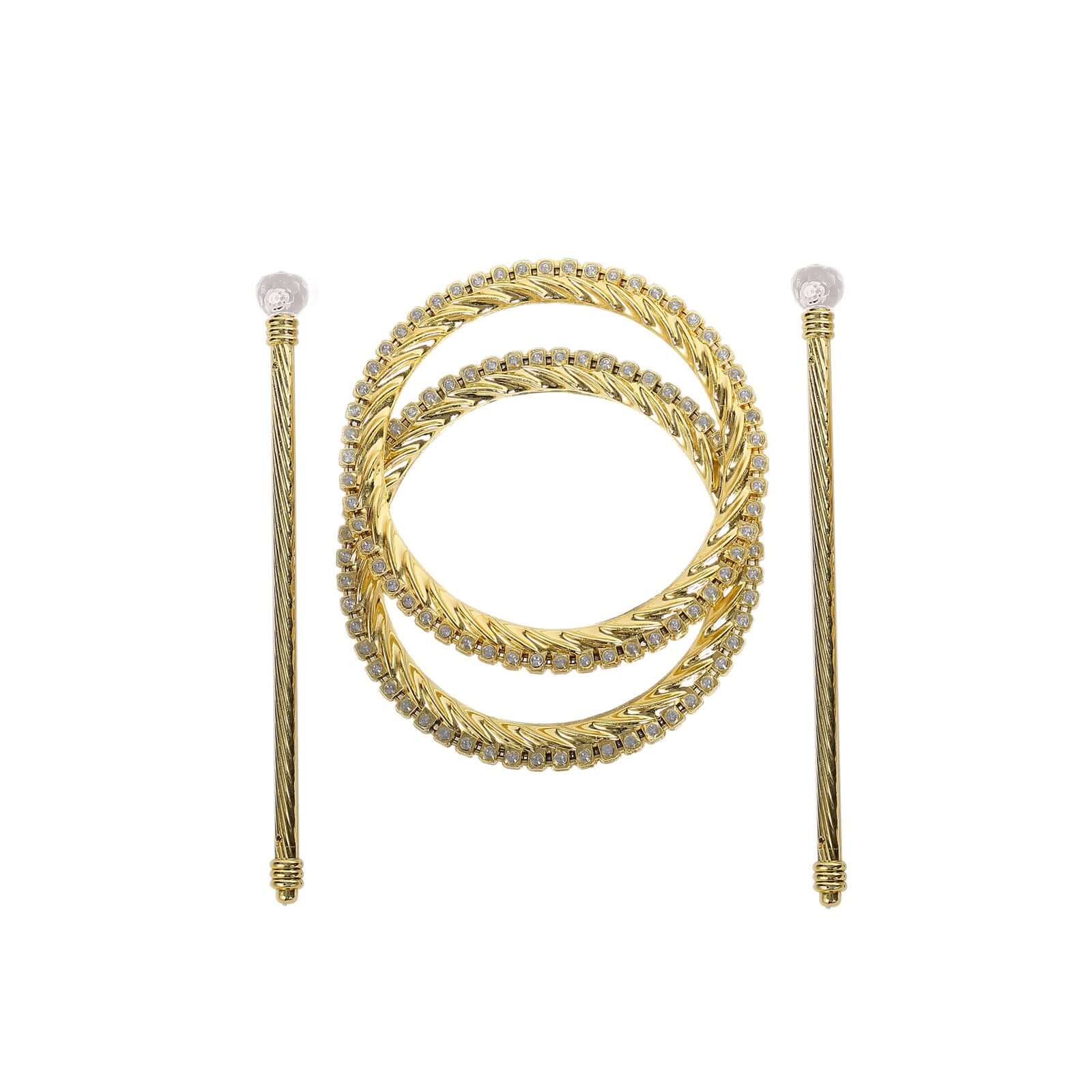 Set of 2 Gold Acrylic Braided Barrette Style Curtain Tie Backs With Crystal Diamond Studded Edge, Round Backdrop Drapery Brooch Holdbacks 6" - Image 7
