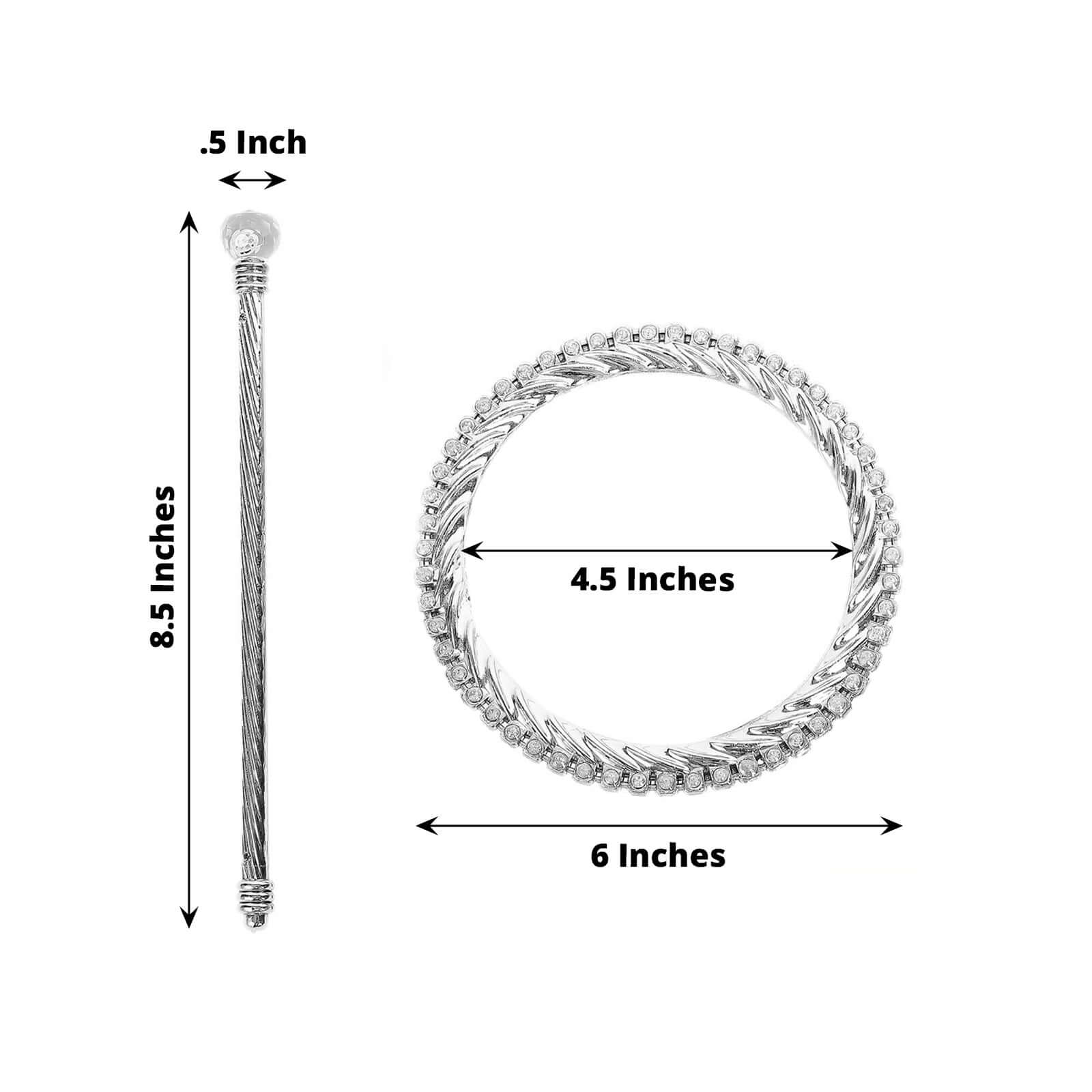 Set of 2 Silver Acrylic Braided Barrette Style Curtain Tie Backs With Crystal Diamond Studded Edge, Round Backdrop Drapery Brooch Holdbacks 6" - Image 3