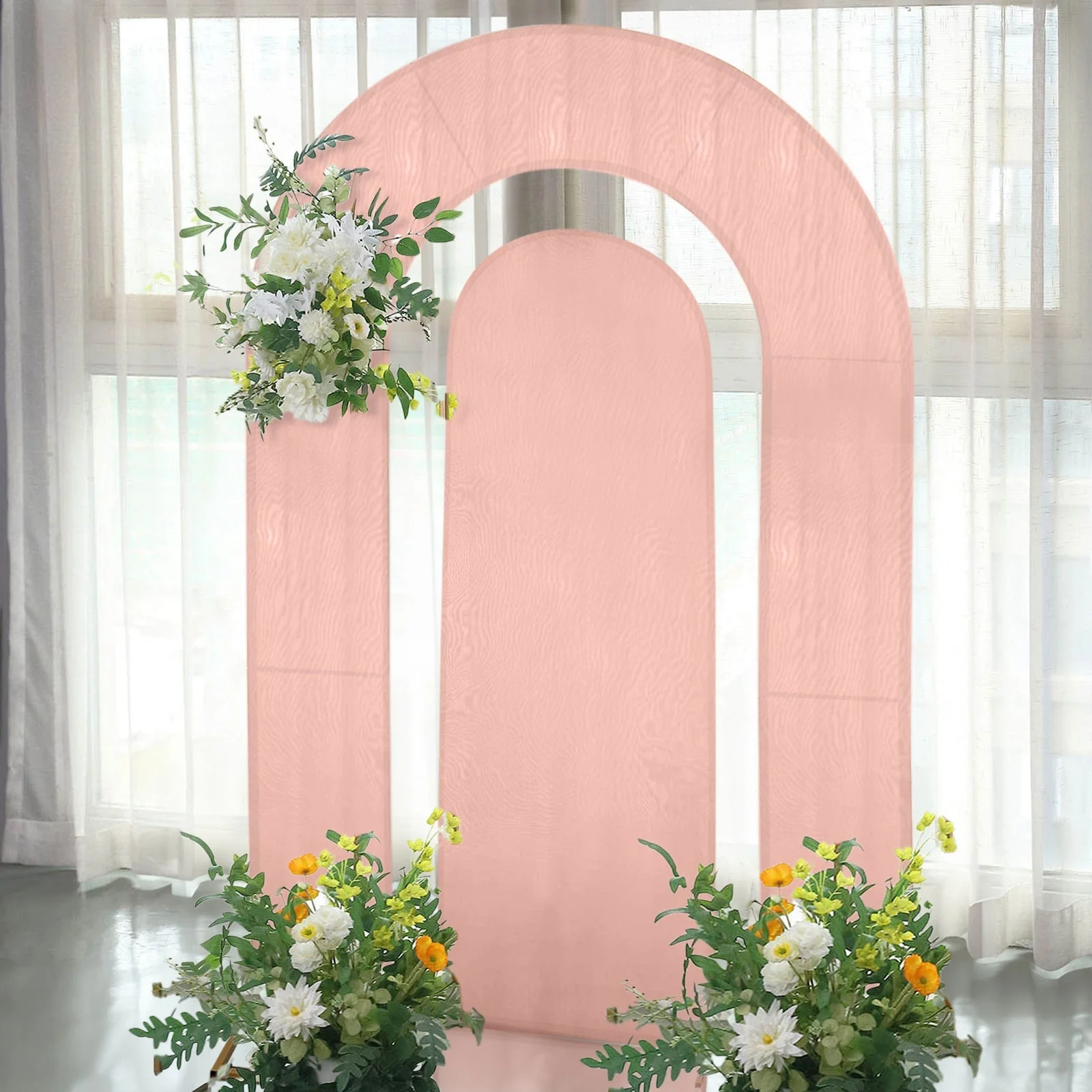 Set of 2 Dusty Rose Spandex Fitted Wedding Arch Covers for Round Top and Double Arch Chiara Backdrop Stands - 6ft,8ft - Image 7