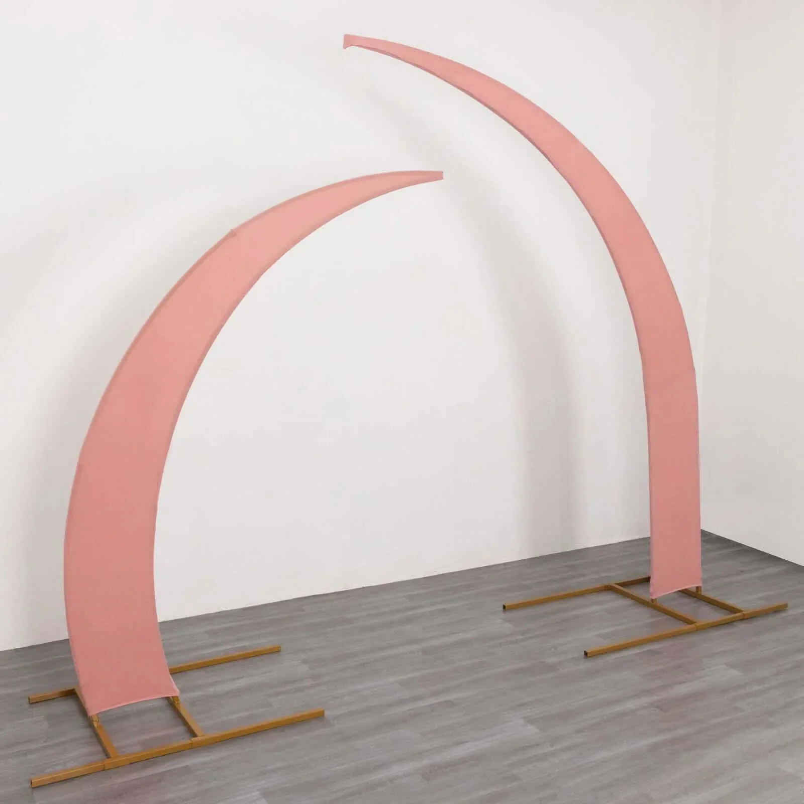 Set of 2 Dusty Rose Spandex Half Crescent Moon Wedding Arch Covers, Custom Fitted Backdrop Stand Cover for Curved Arbor Flower Balloon Frame - Image 11