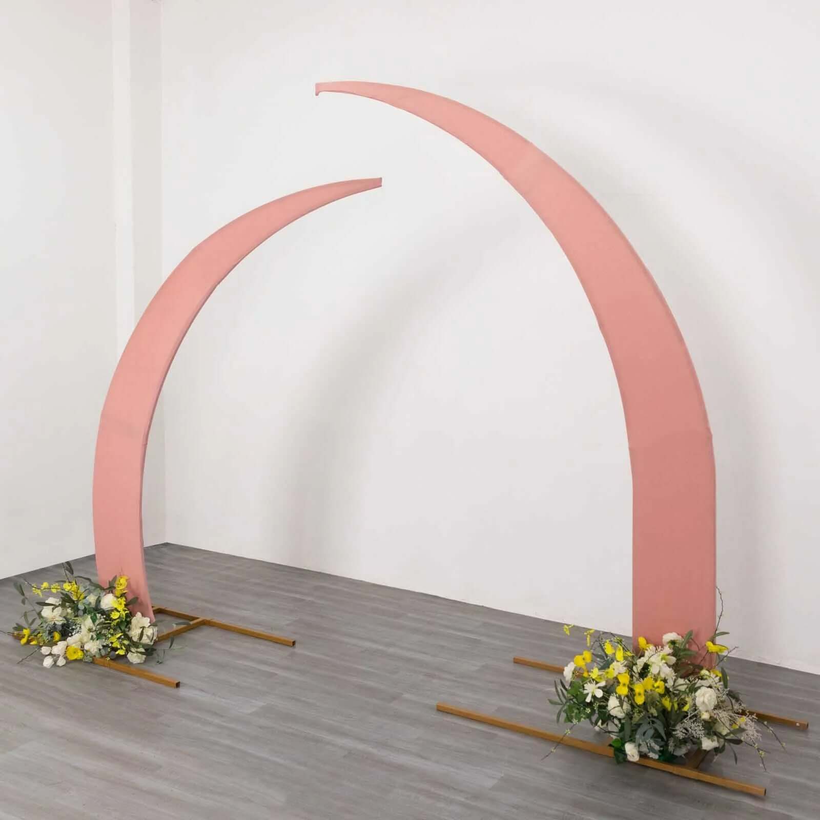 Set of 2 Dusty Rose Spandex Half Crescent Moon Wedding Arch Covers, Custom Fitted Backdrop Stand Cover for Curved Arbor Flower Balloon Frame - Image 2