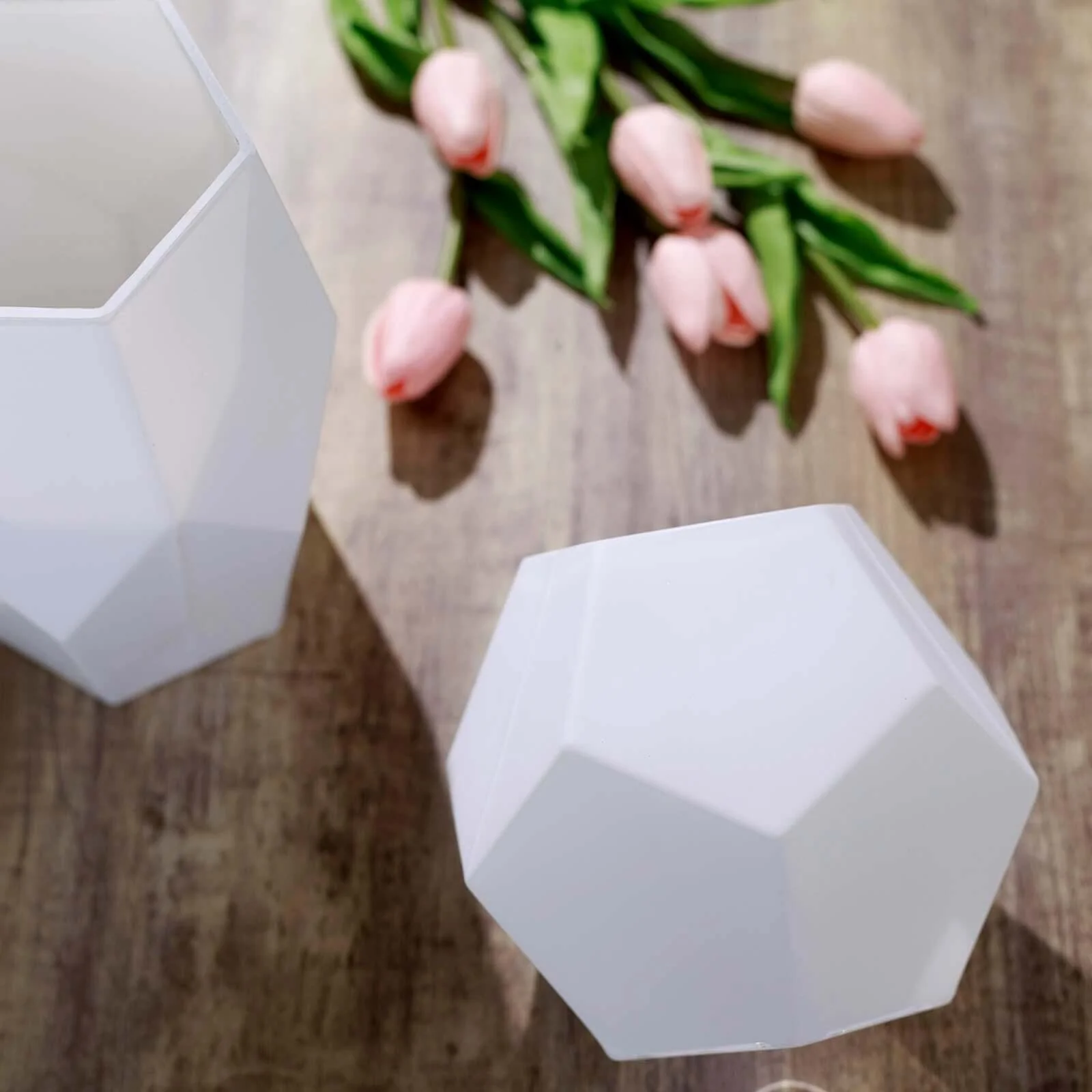Set of 2 Glass Flower Vases Geometric Design 5", 8" Matte White - Modern Candle Holder Centerpieces - Image 10