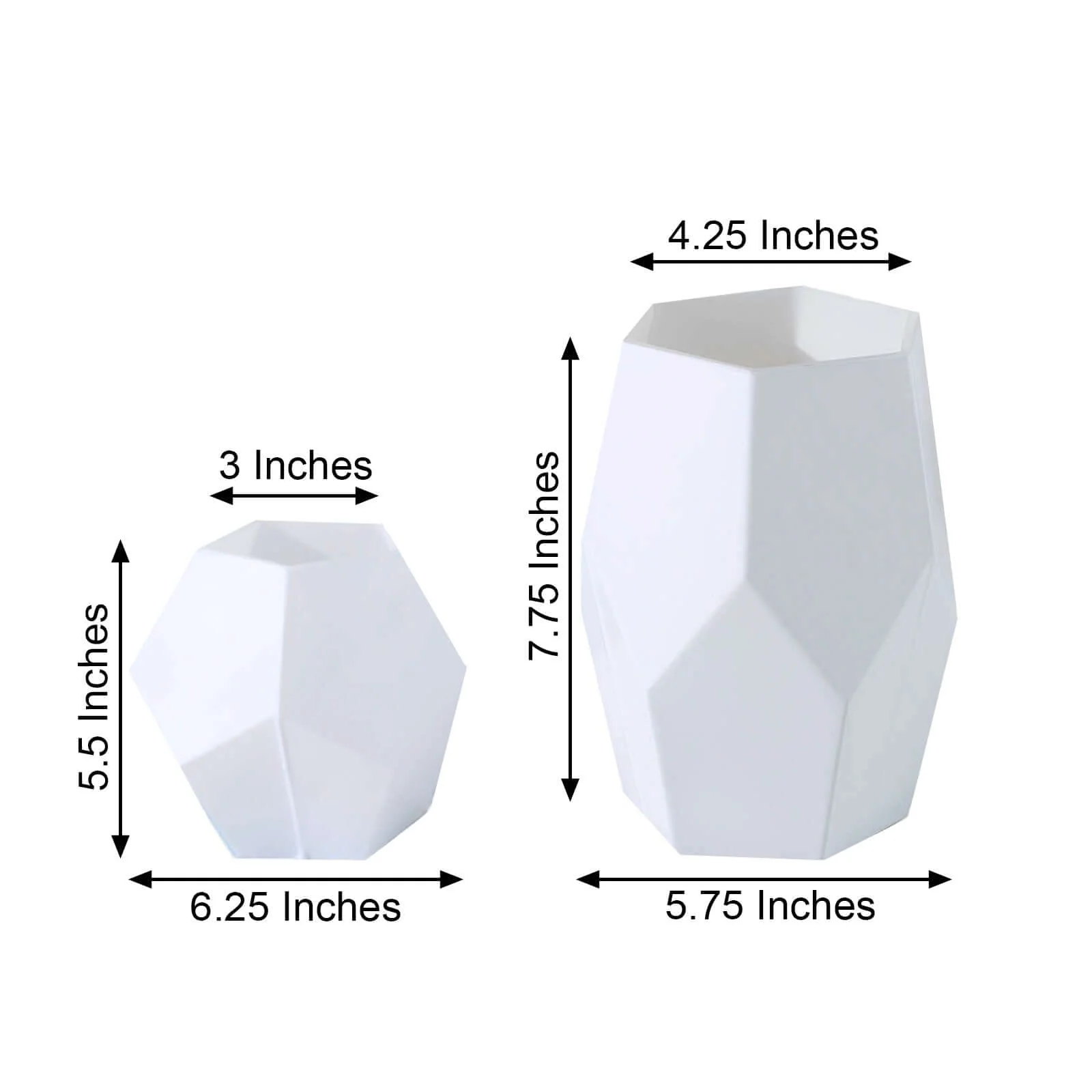 Set of 2 Glass Flower Vases Geometric Design 5", 8" Matte White - Modern Candle Holder Centerpieces - Image 3
