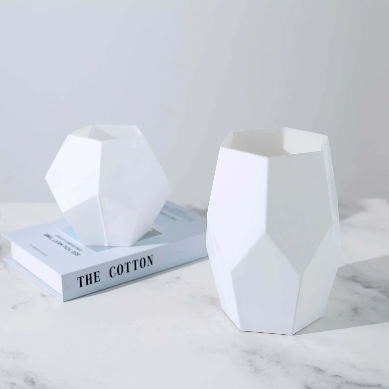 Set of 2 Glass Flower Vases Geometric Design 5", 8" Matte White - Modern Candle Holder Centerpieces - Image 6