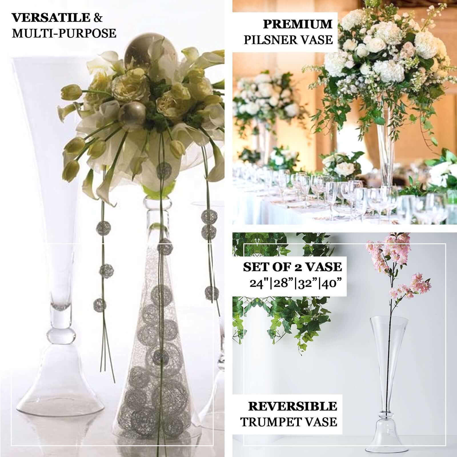 Set of 2 Glass Trumpet Vases Reversible Clarinet Style 28" Clear - Sophisticated Wedding Floral Centerpieces - Image 4
