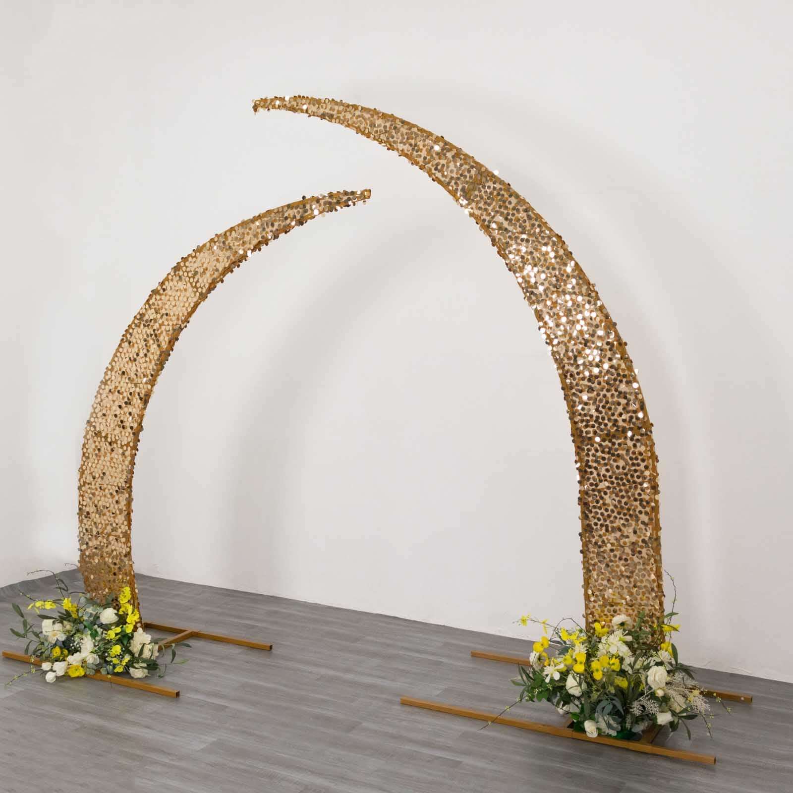 Set of 2 Gold Big Payette Sequin Wedding Arch Cover for Half Crescent Moon Backdrop Stand, Sparkly Double Sided - 6.5ft, 8ft - Image 4
