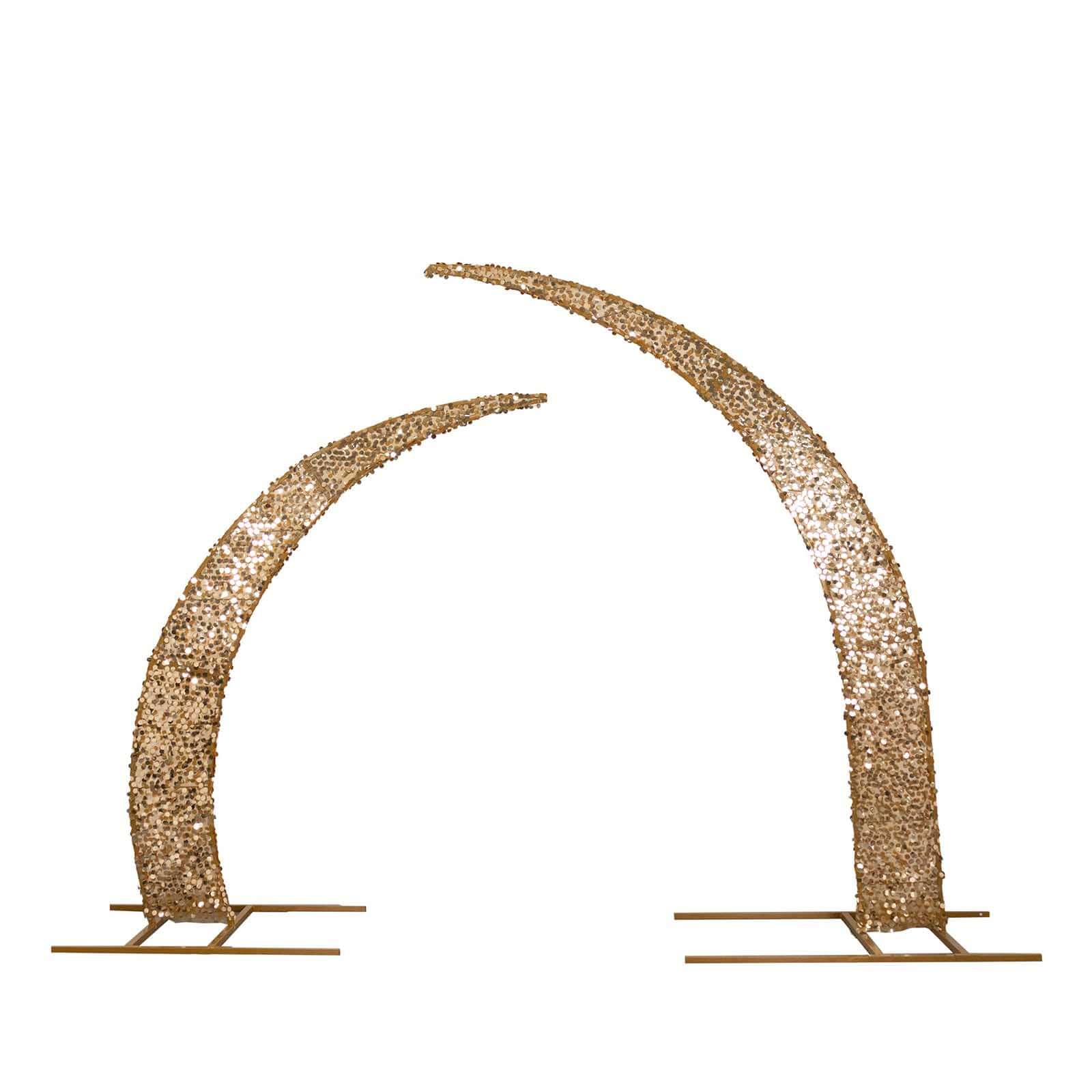 Set of 2 Gold Big Payette Sequin Wedding Arch Cover for Half Crescent Moon Backdrop Stand, Sparkly Double Sided - 6.5ft, 8ft - Image 7