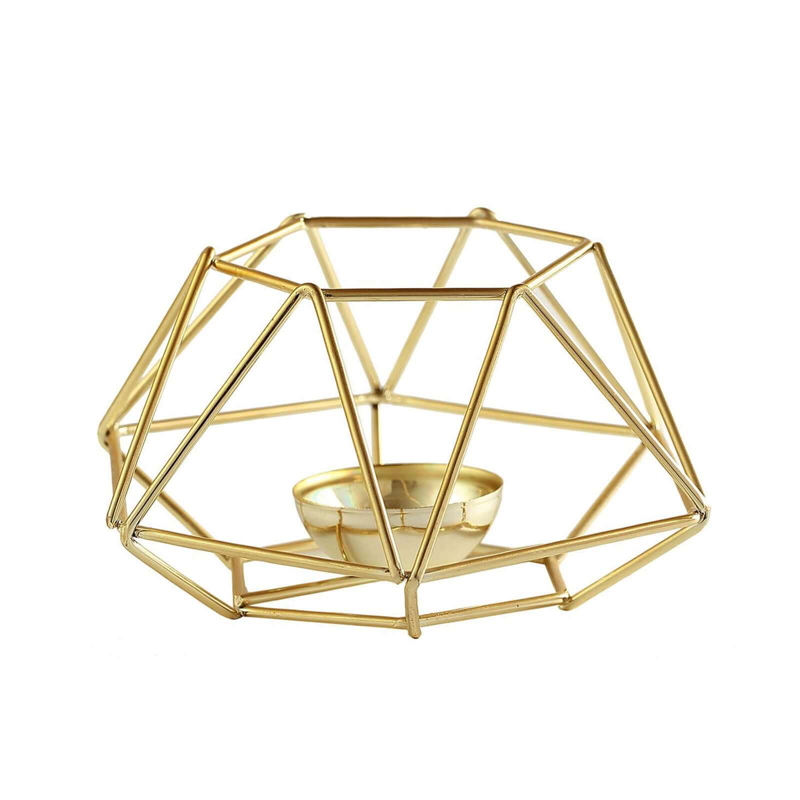 Set of 2 Gold Metal Candle Holders 4"x3" Hexagon Geometric Design - Stylish Table Centerpieces for Weddings & Events - Image 13