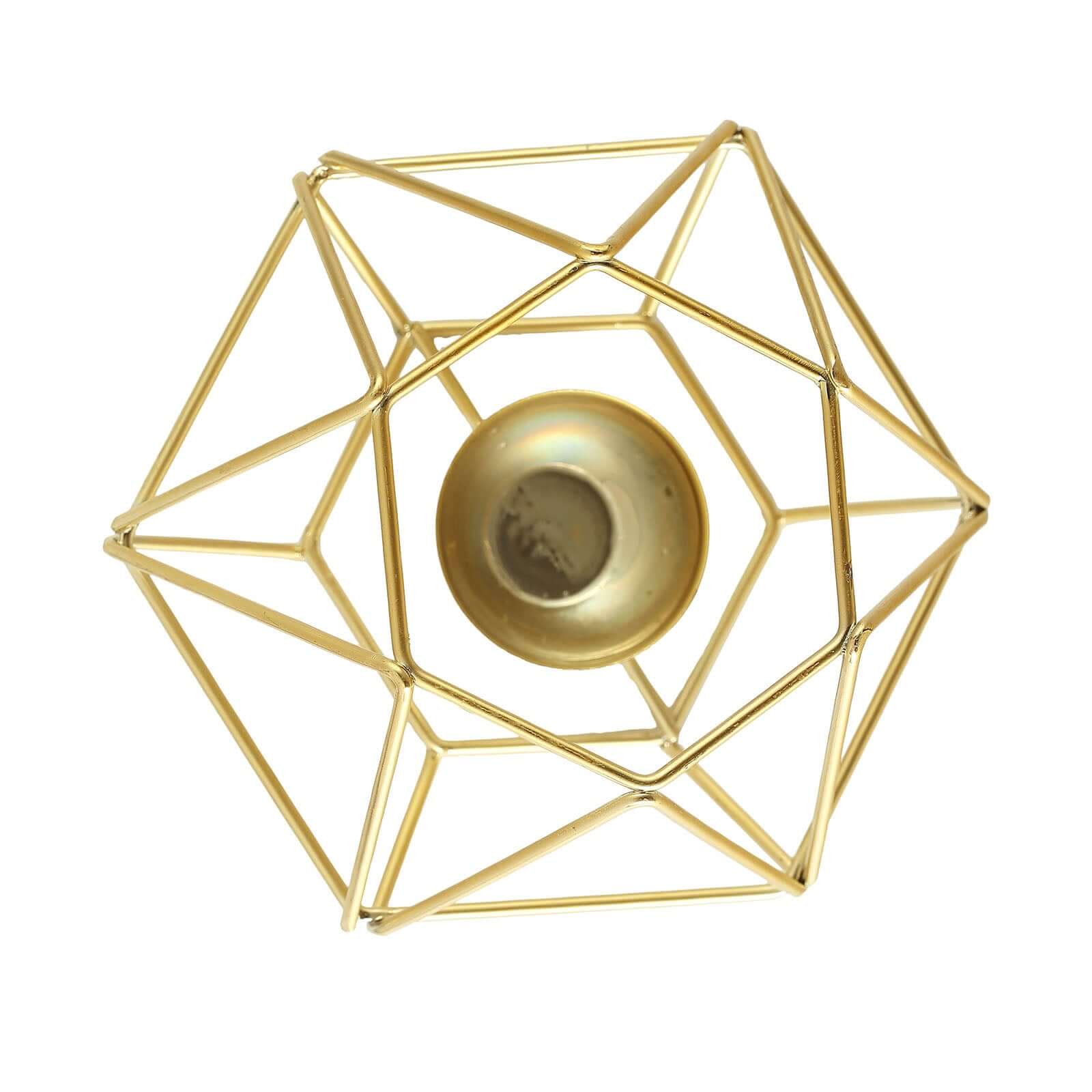 Set of 2 Gold Metal Candle Holders 4"x3" Hexagon Geometric Design - Stylish Table Centerpieces for Weddings & Events - Image 14