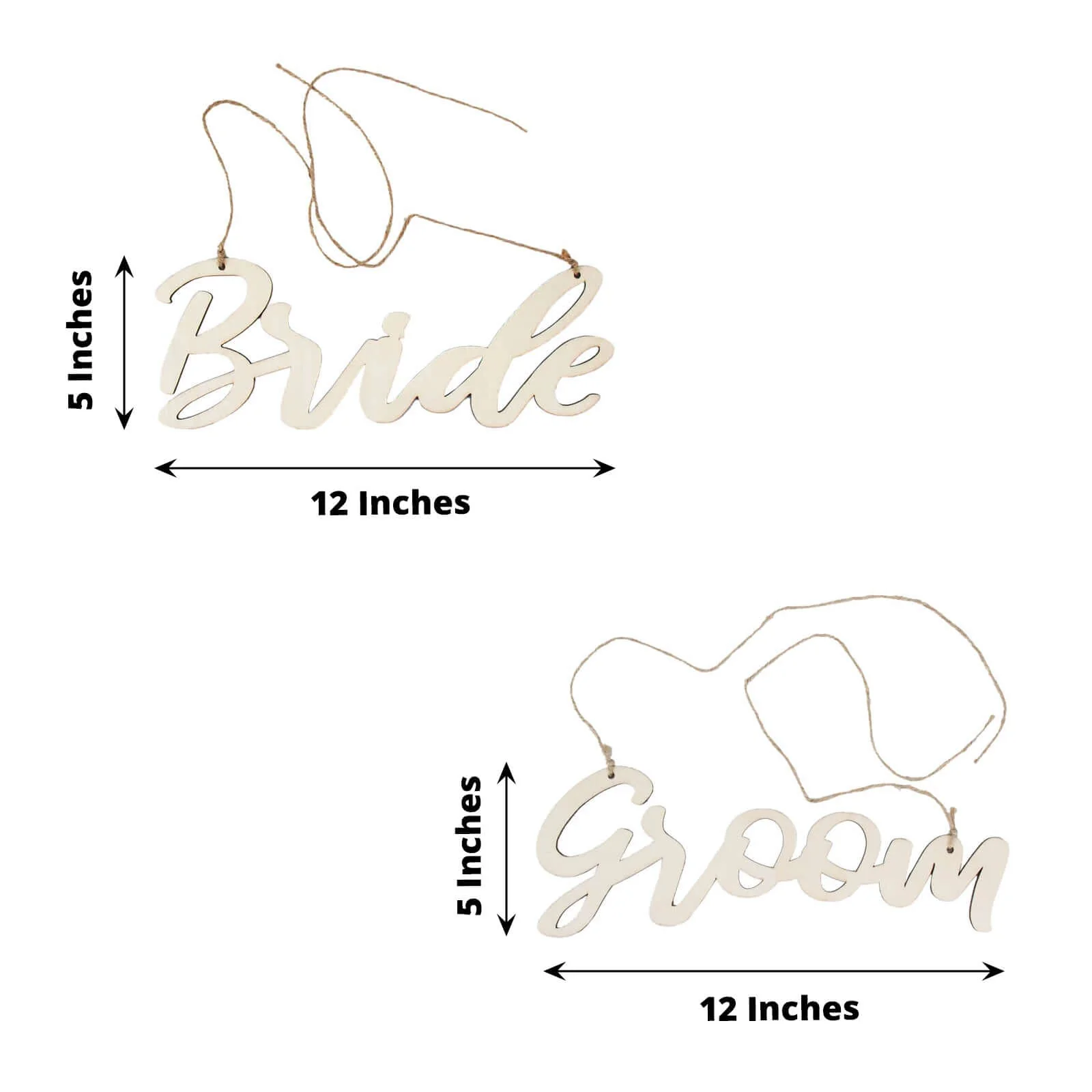 Set of 2 Natural Wood Bride and Groom Chair Signs 12"x5" - Rustic Calligraphy Hanging Wedding Decor & Photo Booth Props - Image 3