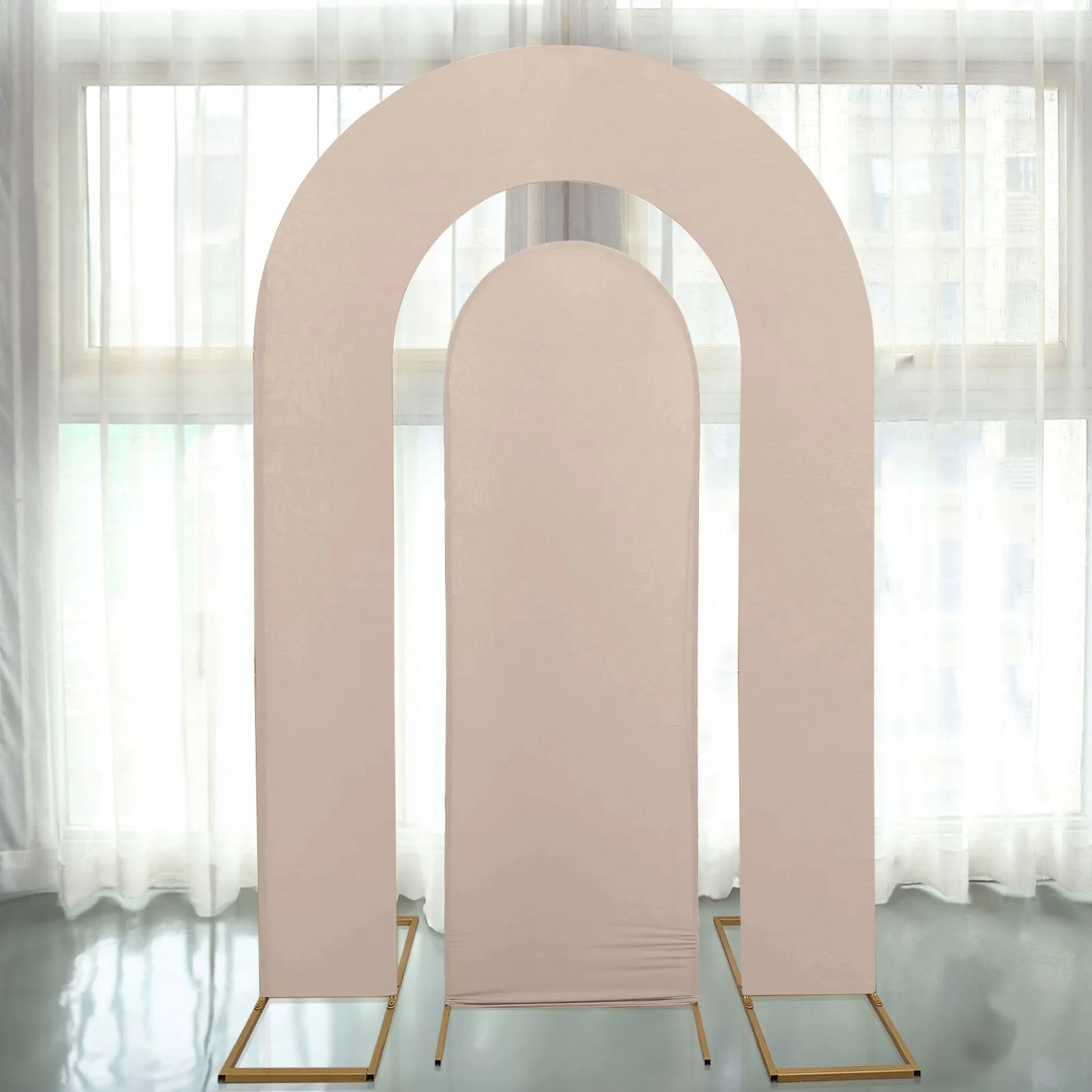 Set of 2 Nude Spandex Fitted Wedding Arch Covers for Round Top and Double Arch Chiara Backdrop Stands - 6ft,8ft - Image 7