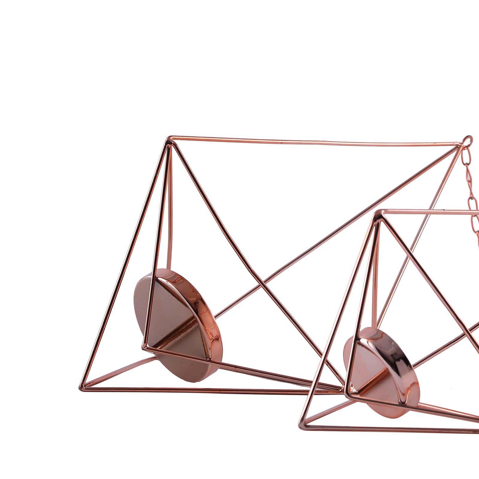Set of 2 Rose Gold Metal Hanging Tealight Candle Holders 12", 15" Diamond Open Frame - Geometric Flower Terrariums - Image 18