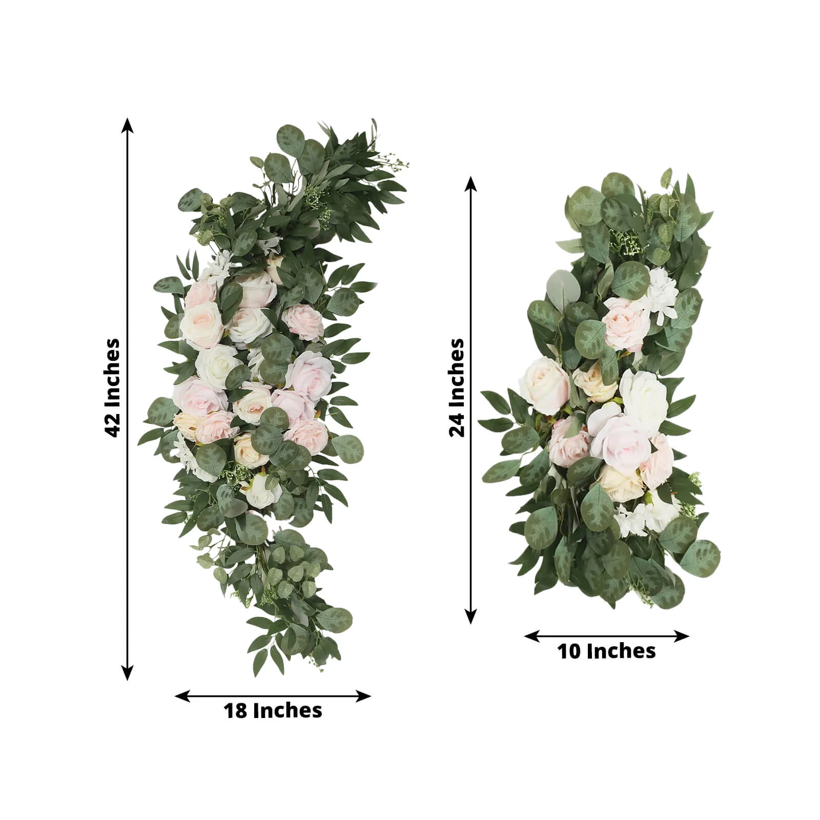Set of 2 Silk Rose Floral Swag Wedding Arch Decor in Cream Blush with Eucalyptus Leaves, Large Artificial Flower Arrangement Garlands - 24",42" - Image 2