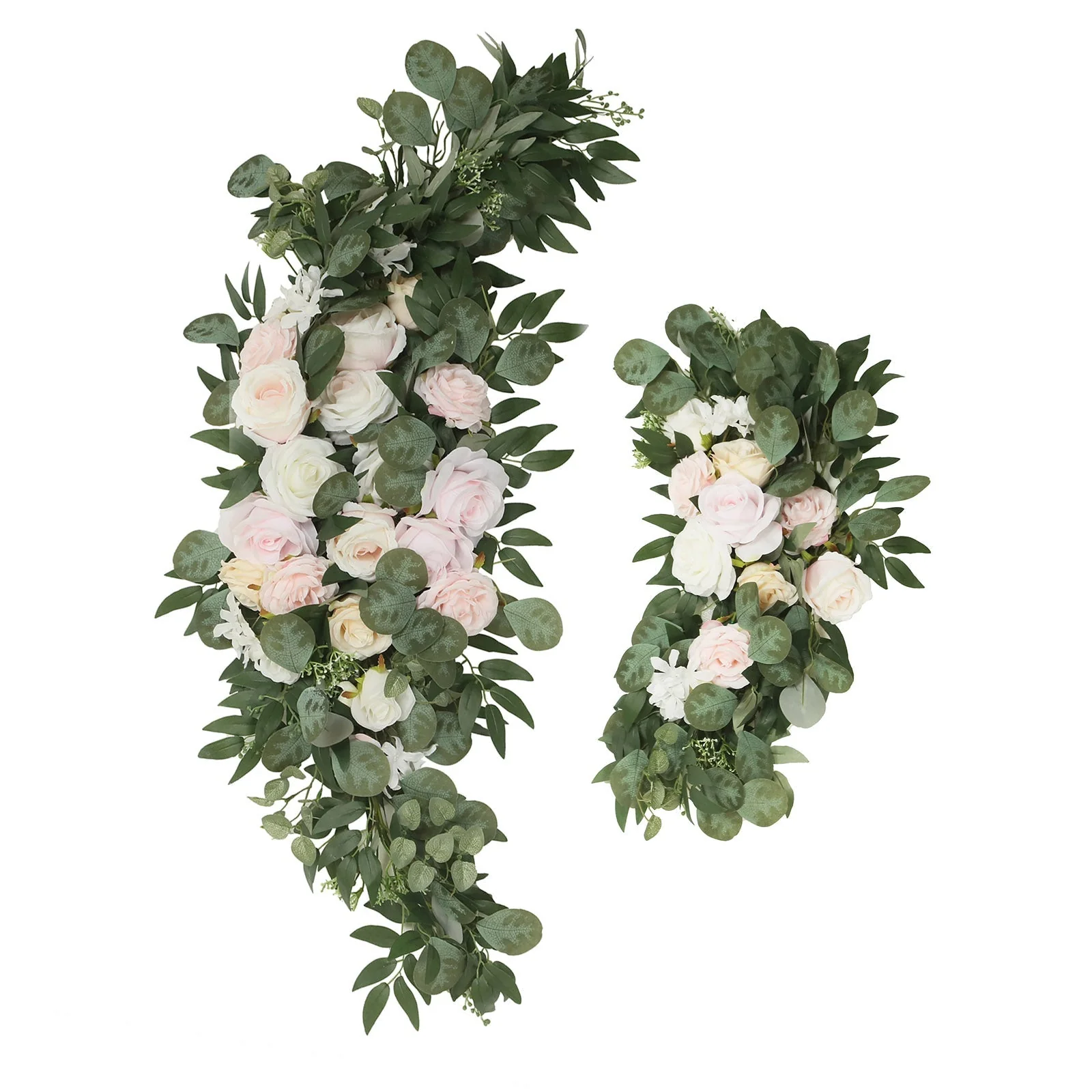 Set of 2 Silk Rose Floral Swag Wedding Arch Decor in Cream Blush with Eucalyptus Leaves, Large Artificial Flower Arrangement Garlands - 24",42" - Image 5
