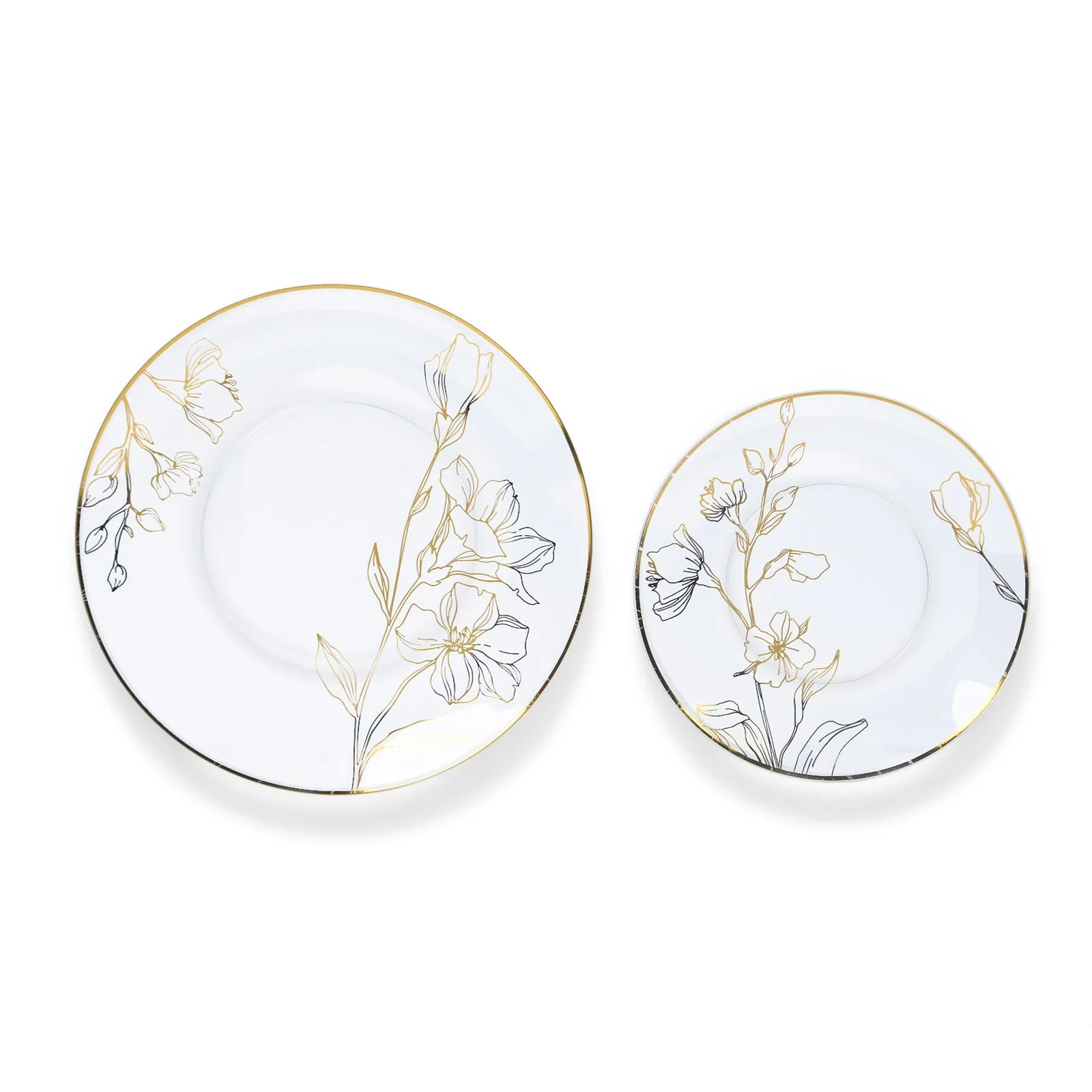 Set of 20 Plastic Round Dinner and Dessert Plates 8", 10" Clear with Metallic Gold Floral Design - Chic Disposable Dinnerware - Image 8
