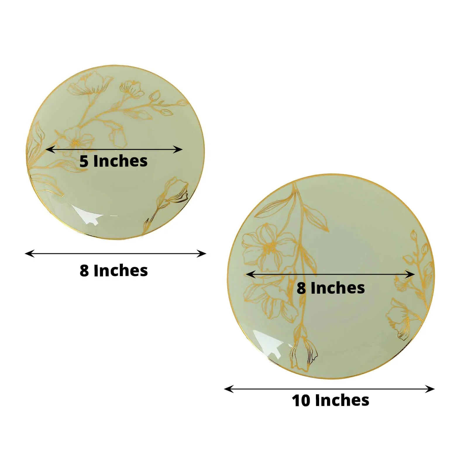 Set of 20 Plastic Round Dinner and Dessert Plates 8", 10" Sage Green with Metallic Gold Floral Design - Chic Disposable Dinnerware - Image 3