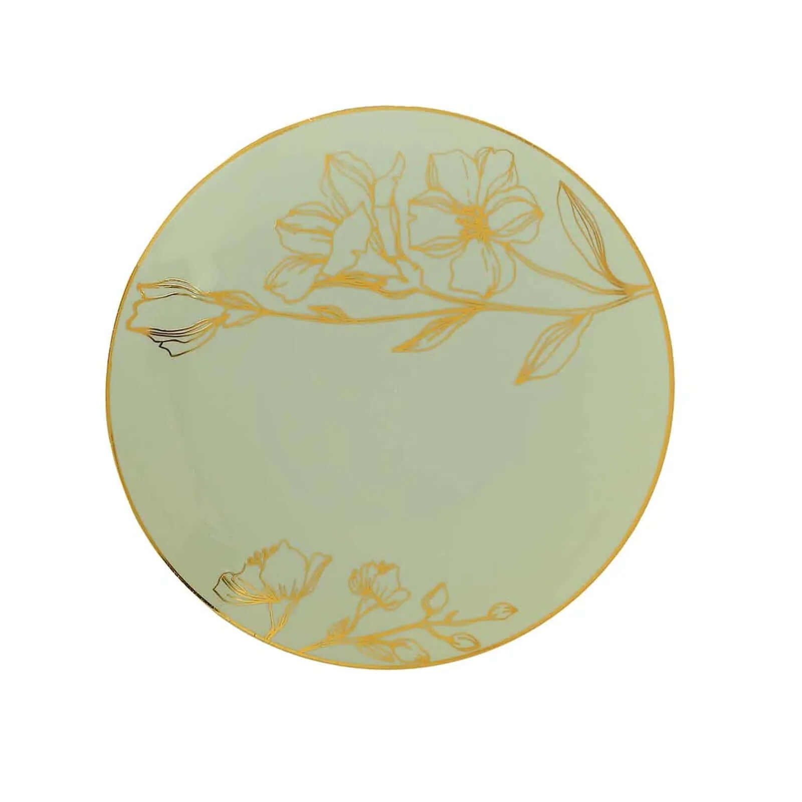 Set of 20 Plastic Round Dinner and Dessert Plates 8", 10" Sage Green with Metallic Gold Floral Design - Chic Disposable Dinnerware - Image 6