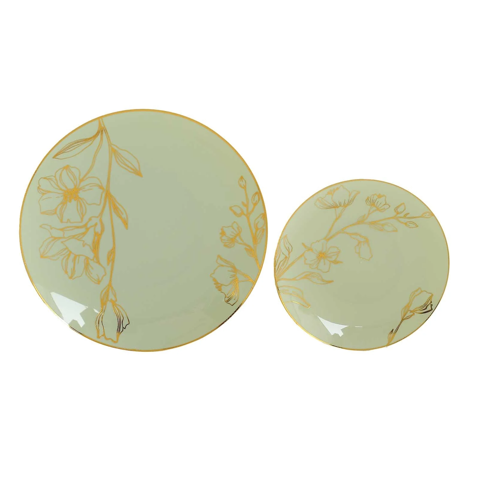 Set of 20 Plastic Round Dinner and Dessert Plates 8", 10" Sage Green with Metallic Gold Floral Design - Chic Disposable Dinnerware - Image 7